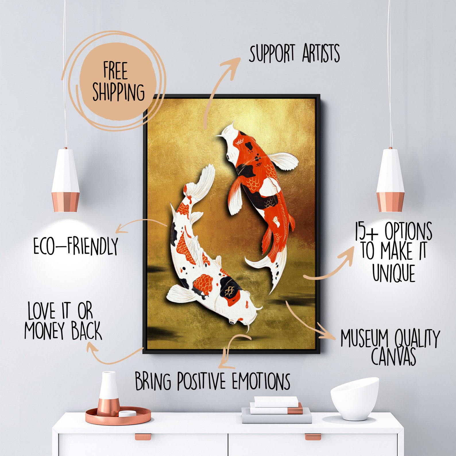 Koi Fish Animal wall art Modern art Fish wall art Etsy