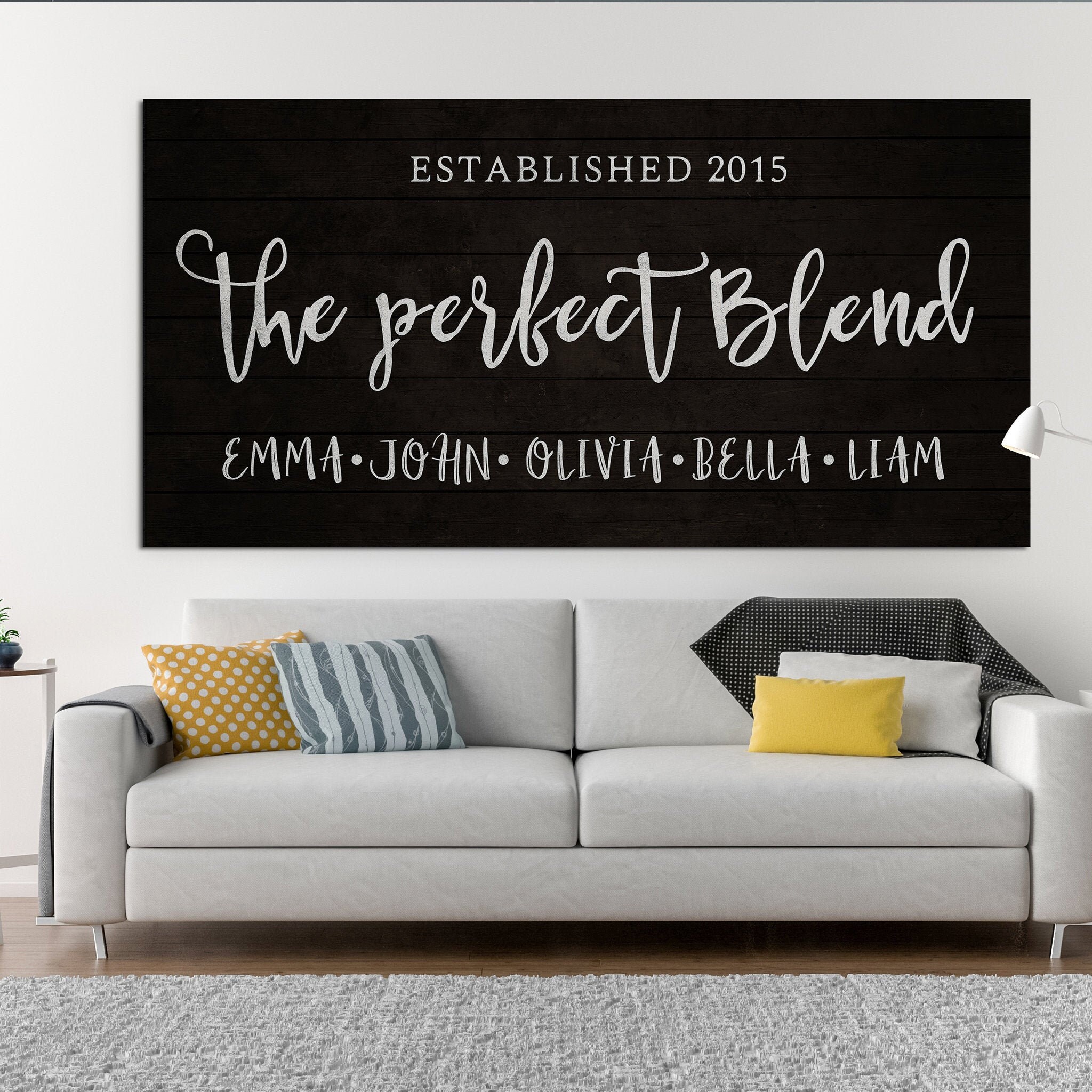 Blend Family Black- Custom Canvas Quote Sign - Toile Murale Personnalisée Familiale Cadeau Familial 