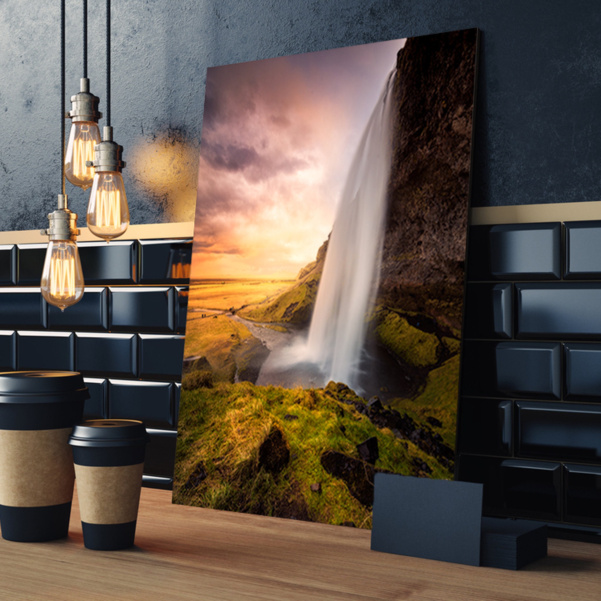 Cascades Du Groenland Art Mural sur Toile - de Cascade La Vue Aérienne Cascade