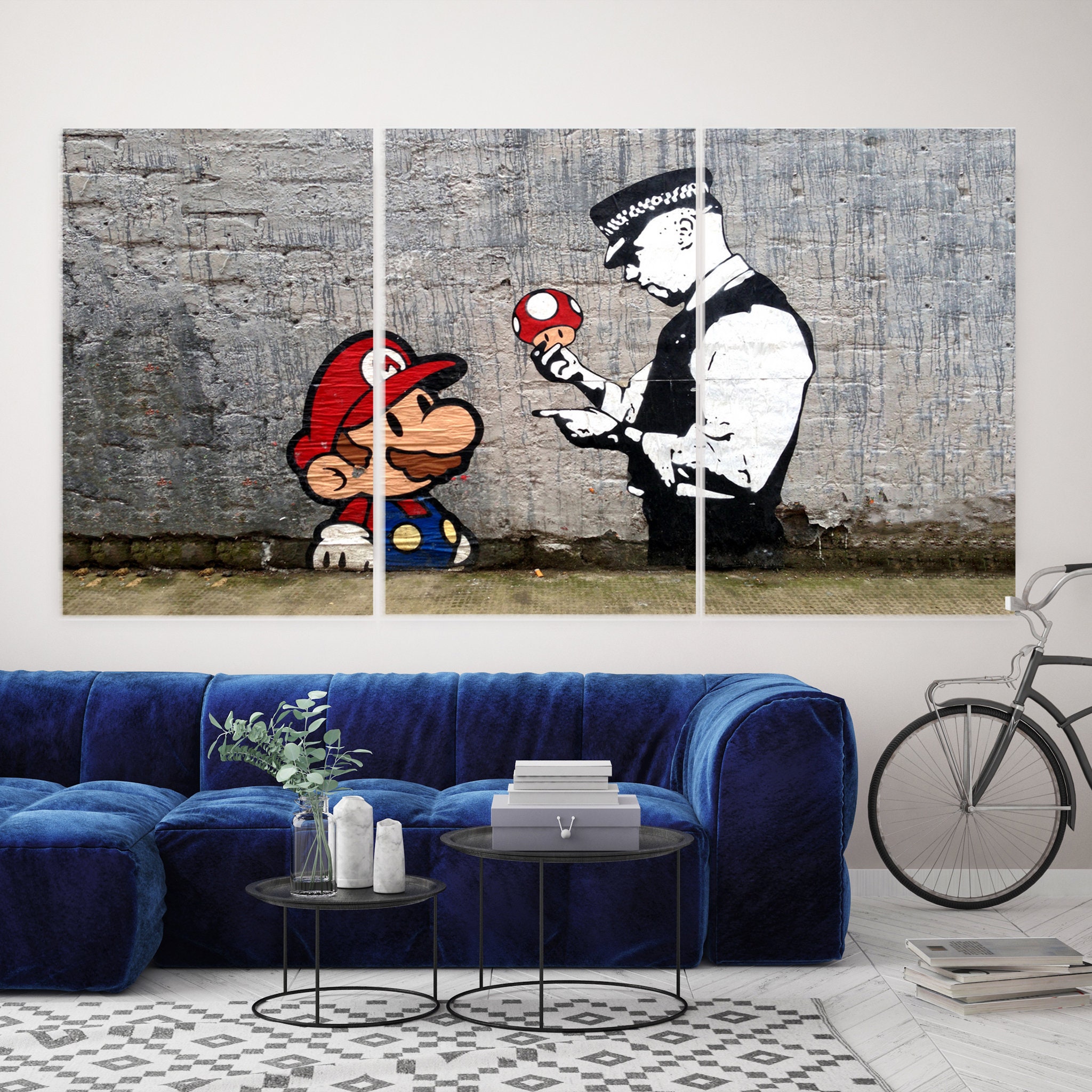Super Mario Canvas Banksy -Graffiti Wall Art - Graffiti Wall Art Bros Print Office Décor Banksy & Ar