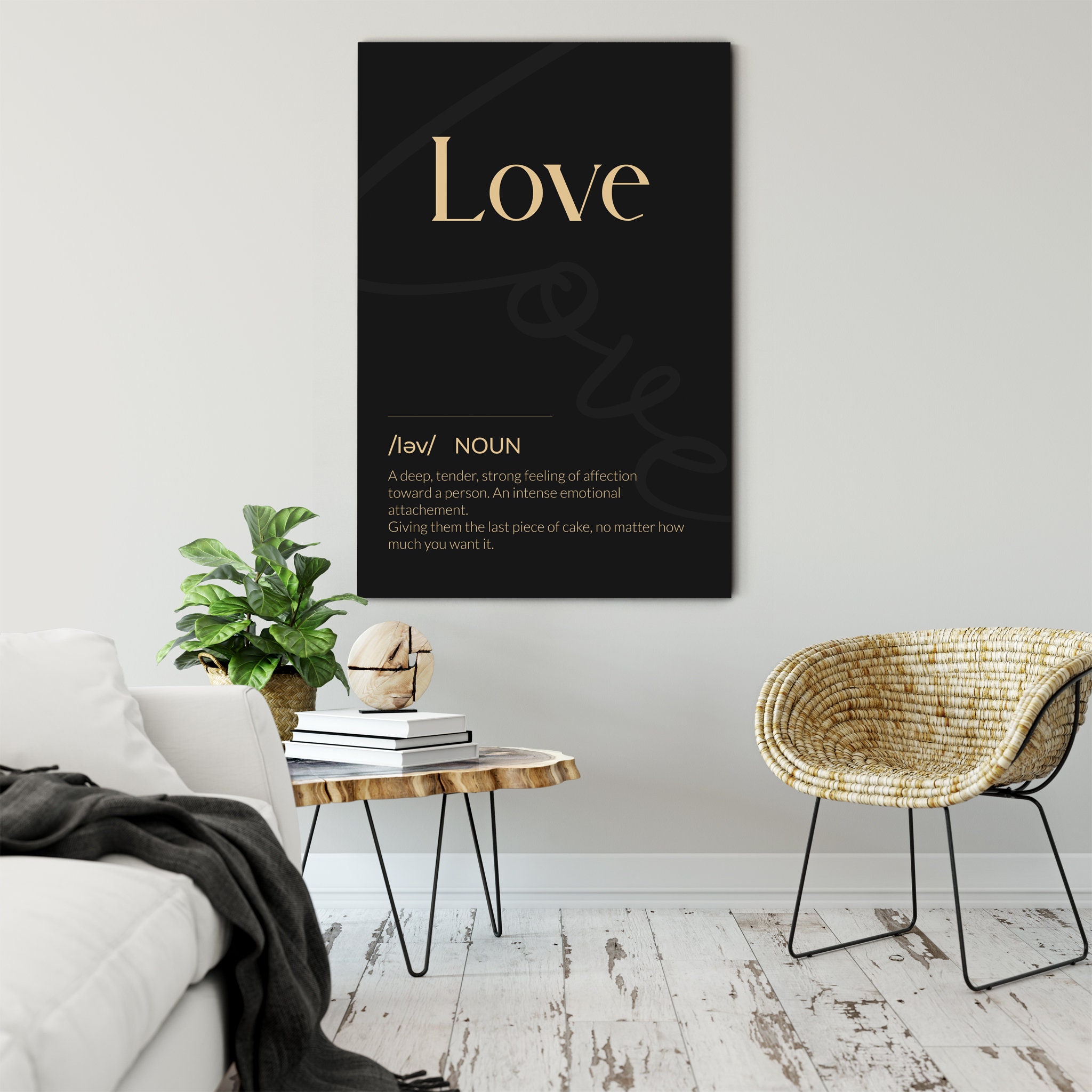 Word Love Black - Definition Toile d'art Mural Impressions et Affiche Encadrée Ville d'amour Grand A