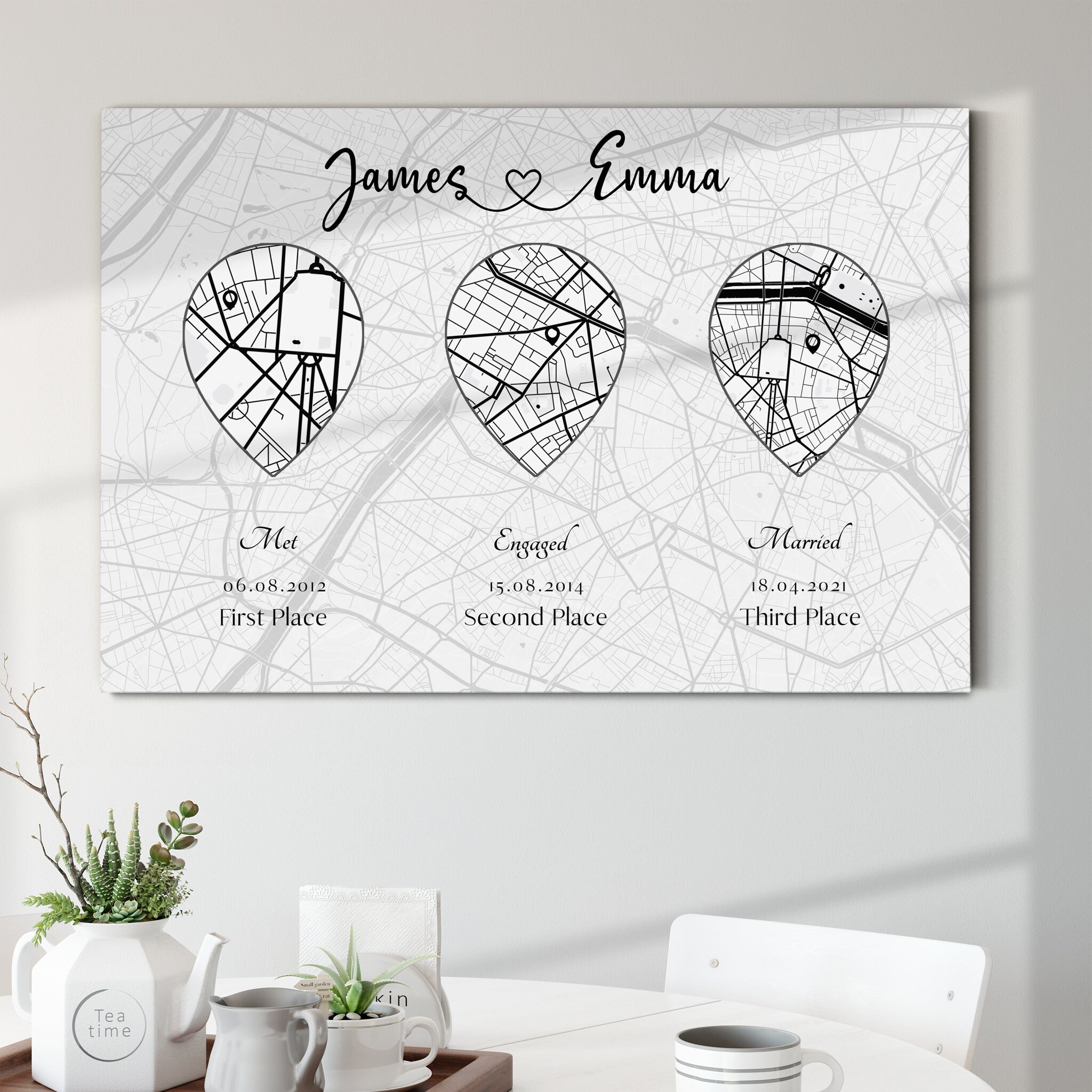 White Love Places Art - Personnalisé, Impression sur Toile de Collage Familial Personnalisé, Cadeau 