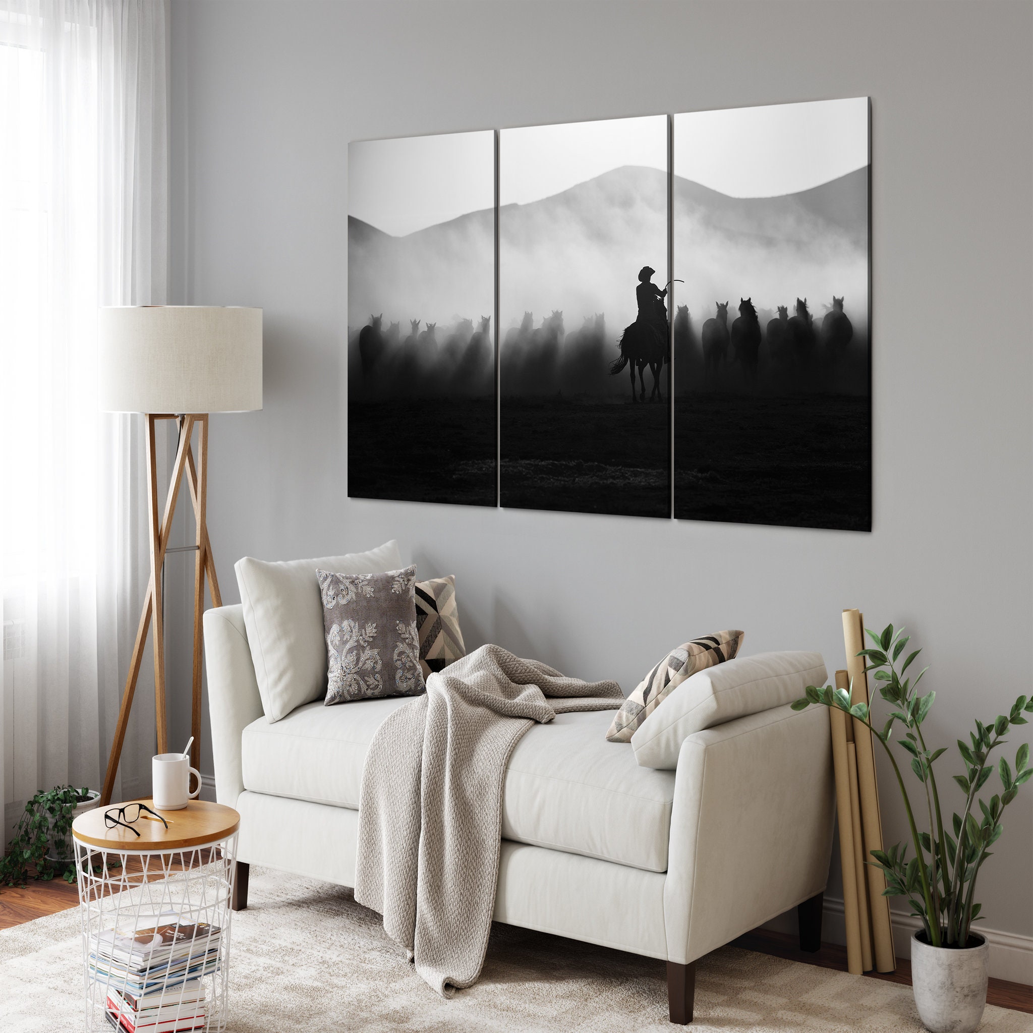 À La Poursuite Des Jades Art Mural sur Toile - Art de Cheval en Noir et Blanc