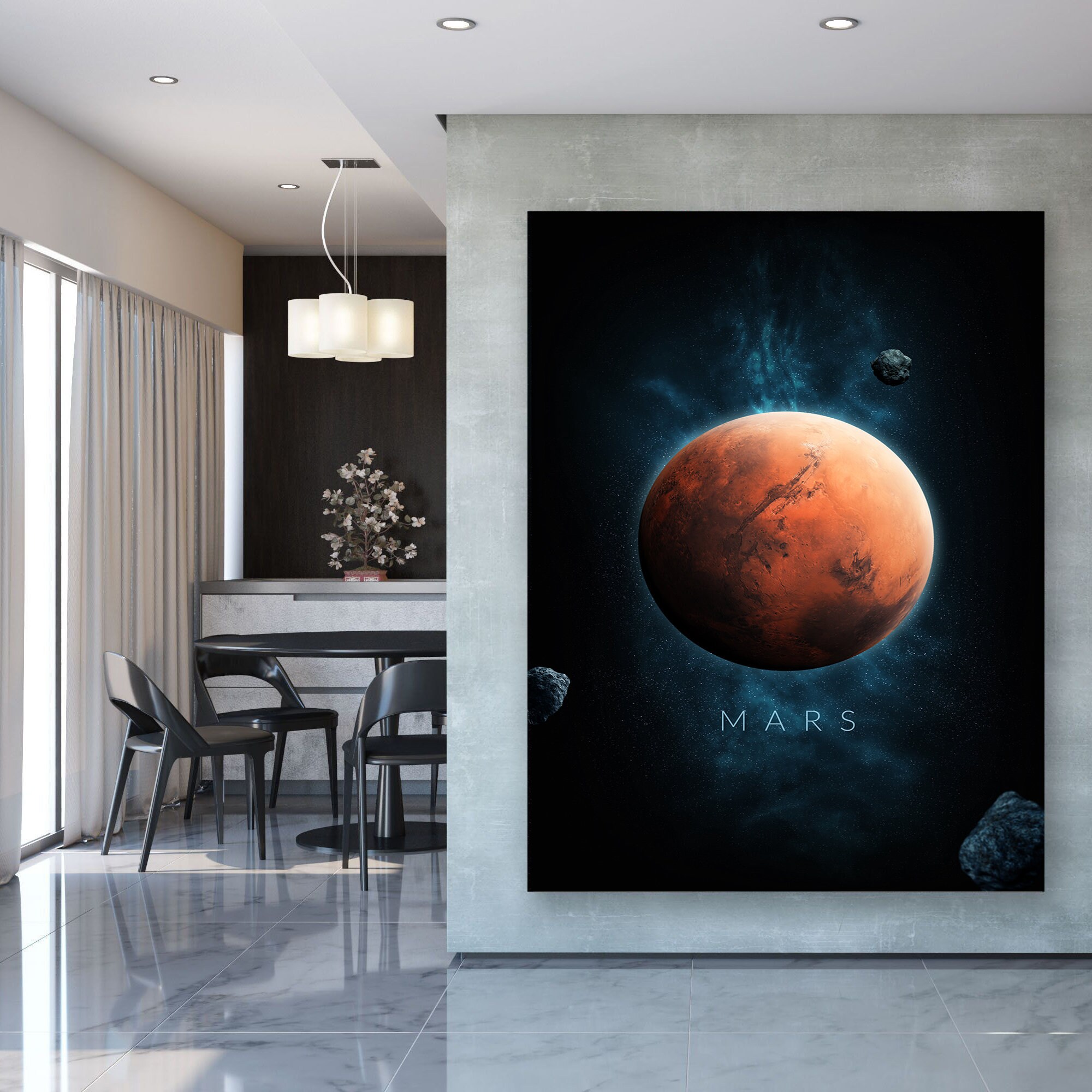 Mars Planet in Space Canvas Wall Art, Outer Print, Modern Astronomy Gifts, Extra Large Solar System 