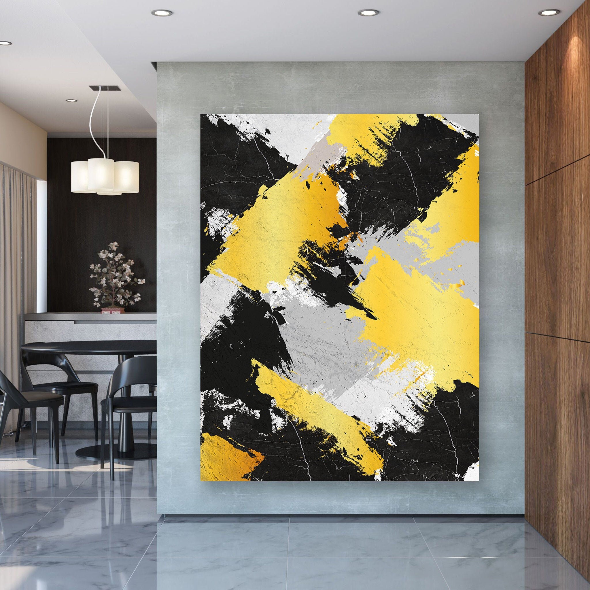 Abstract Juice | Yellow Version - Gravures d'art Mural, Wall Art Abstrait, Vertical Or Abstrait Mur 