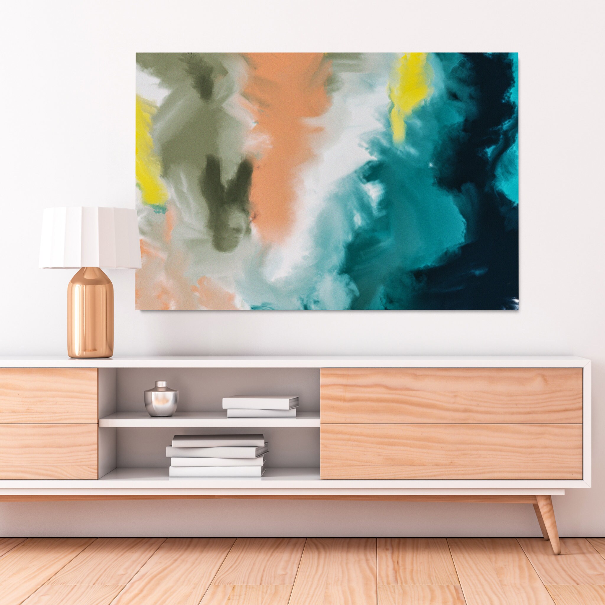 Vue Floue et Aérienne de La Plage - Toile Abstraite d'art Mur Sarcelle Impression Mur