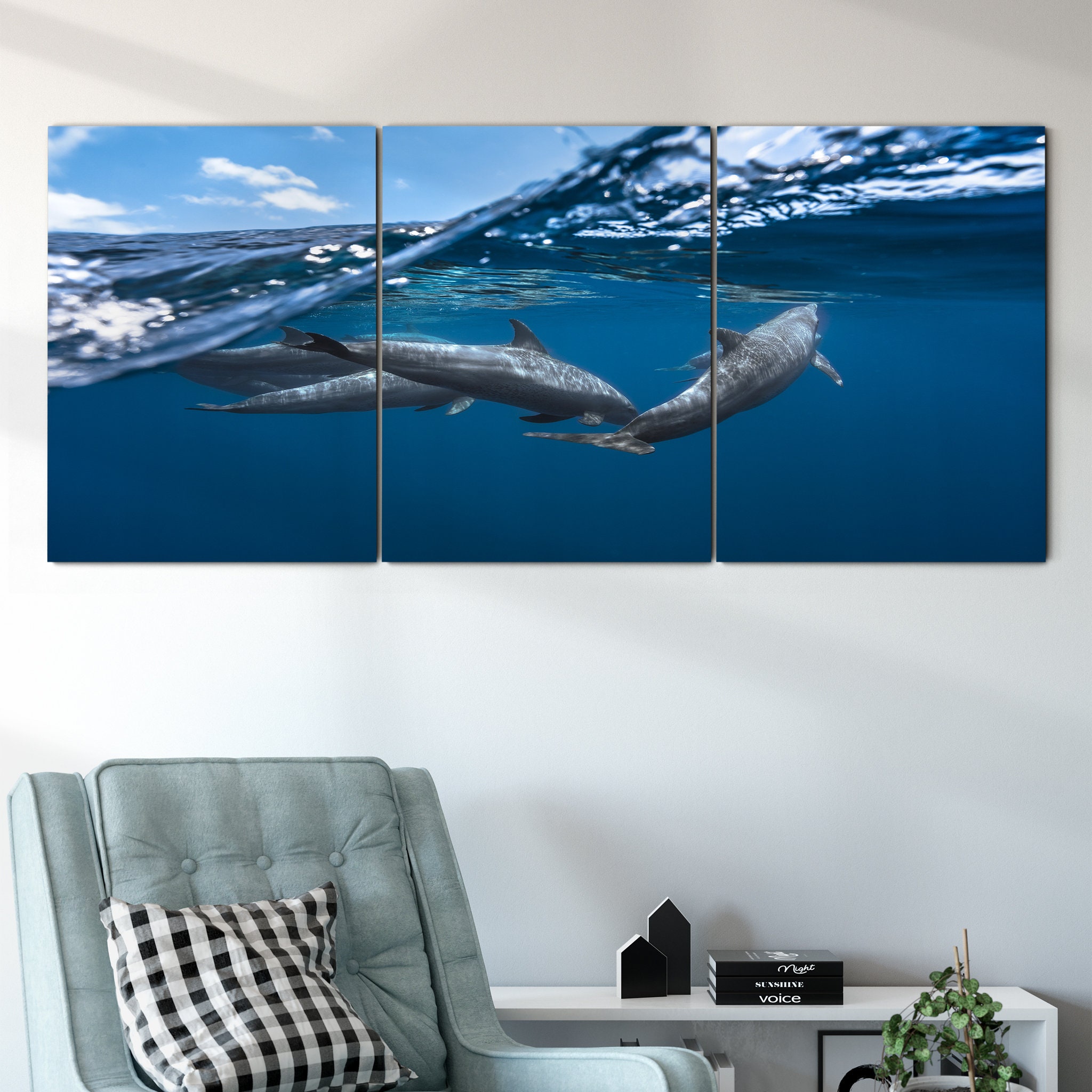 Dolphins Canvas Wall Art - Mural de Poisson Photographie d'eau
