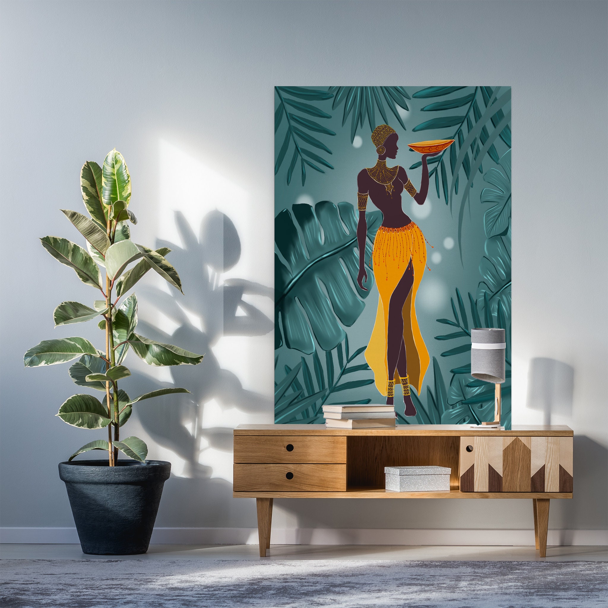 Retro African Woman Wall Art - Art Mural Moderne Féministe Féminin