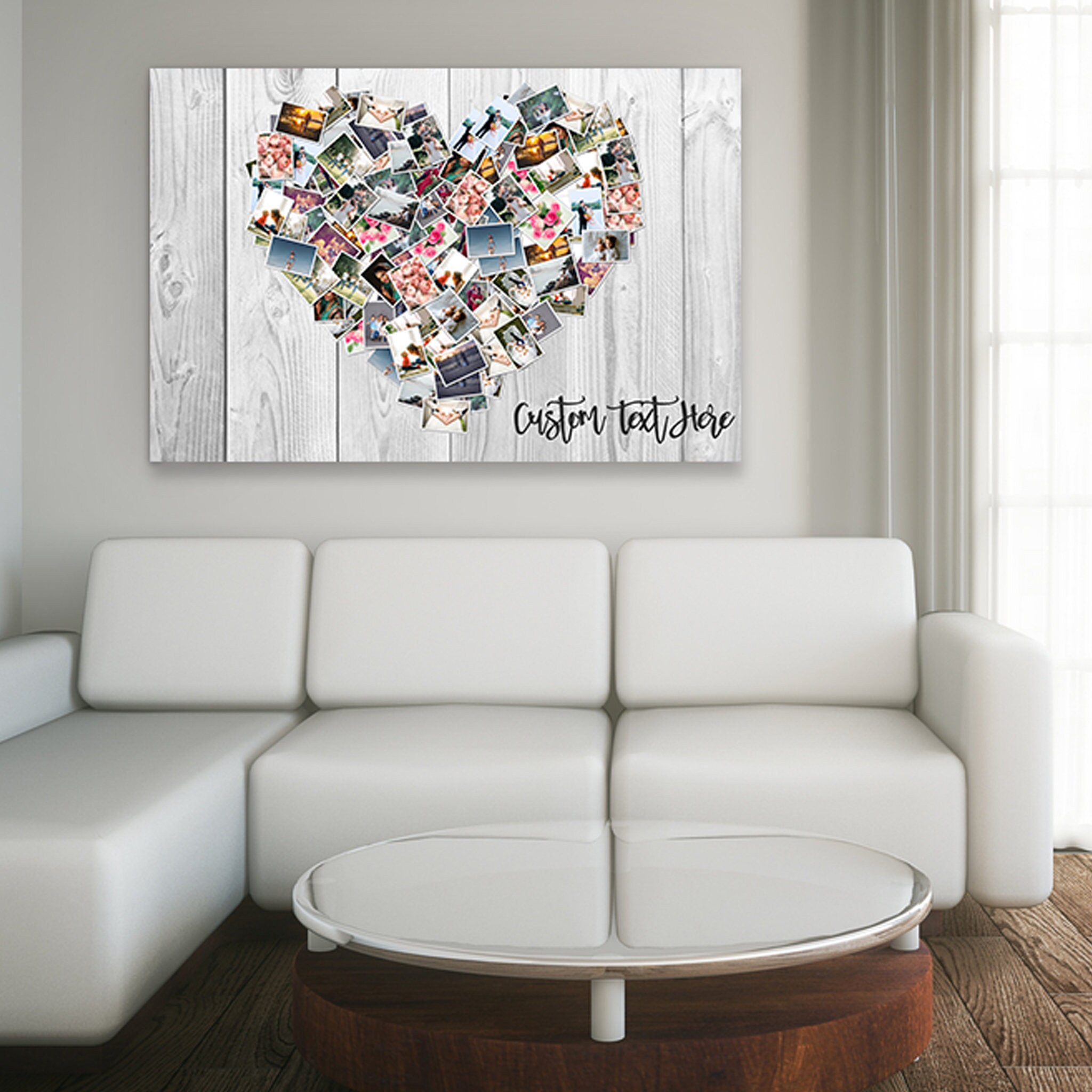 Collage Photo Coeur, Custom Family Collage Canvas Print, 100 Photos Heart Shaped Wall Art, Cadeau Pe