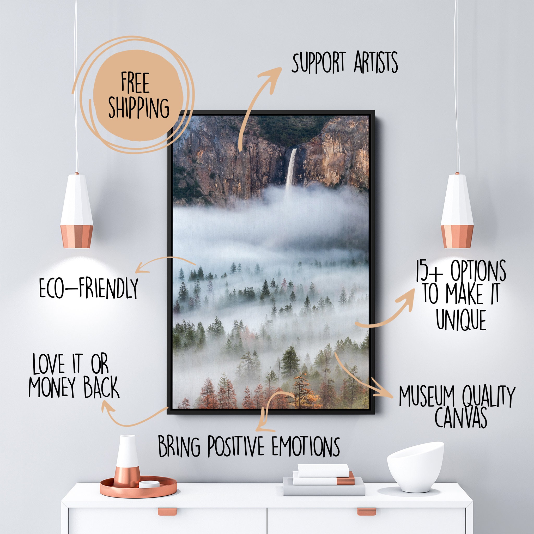 Mist Falls Art Mural sur Toile - Photographie de Cascades Art Montagne