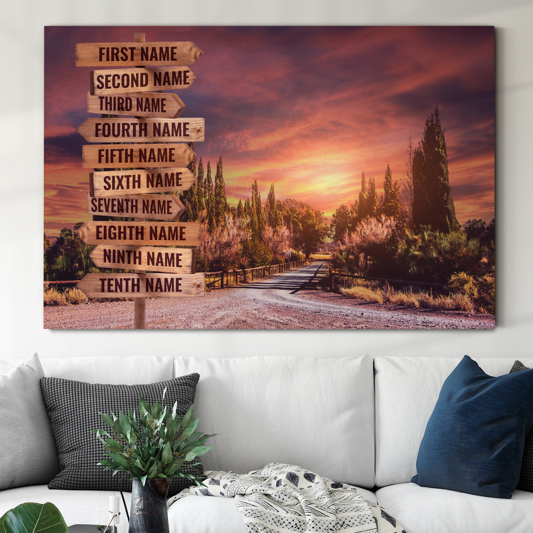 Road Mountain Noms Personnalisés , Impression Personnalisée sur Toile de Collage Familial, Cadeau Ph