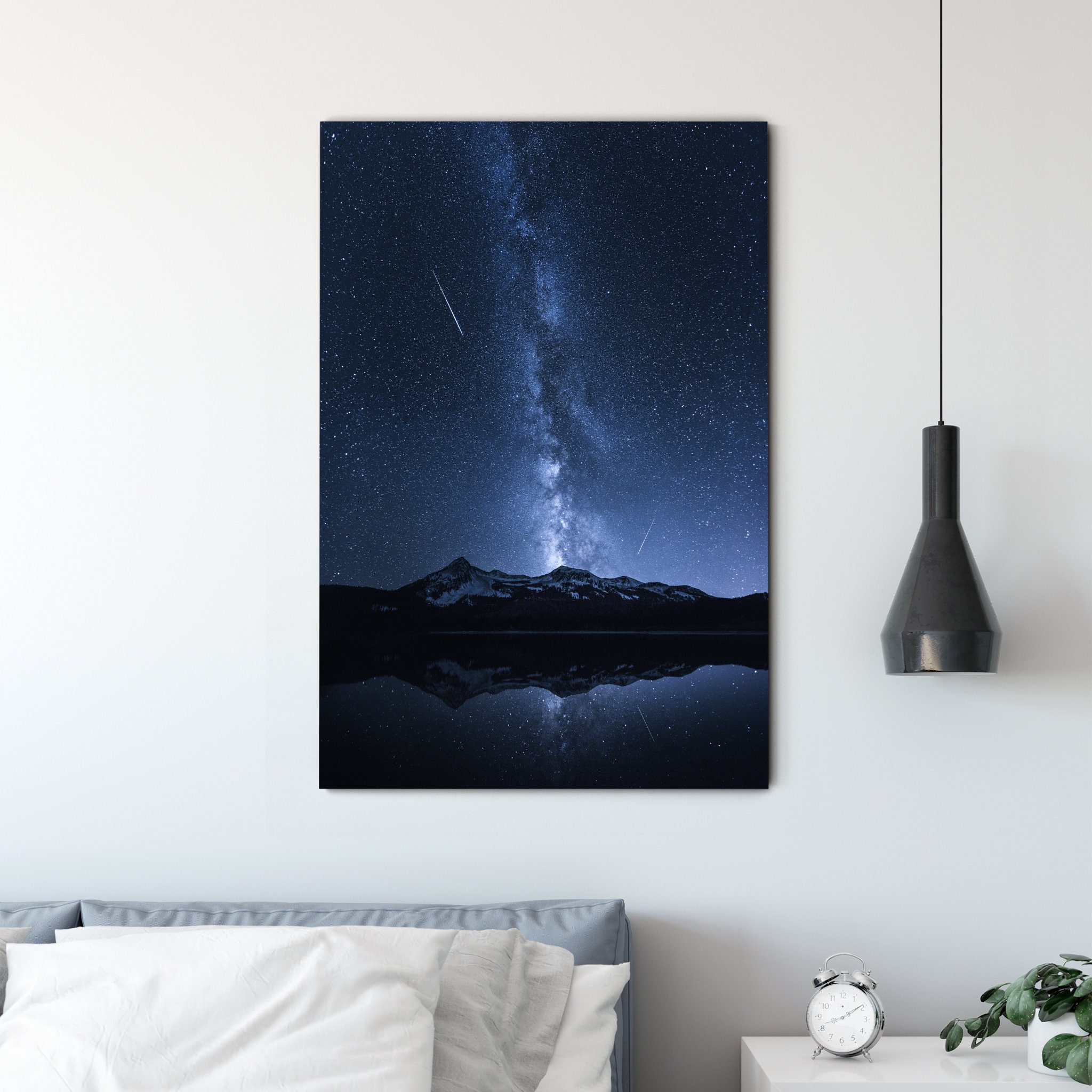 Galaxies Reflection Canvas Art Mural - Du Ciel Nocturne Photographie de Vue Au Sommet