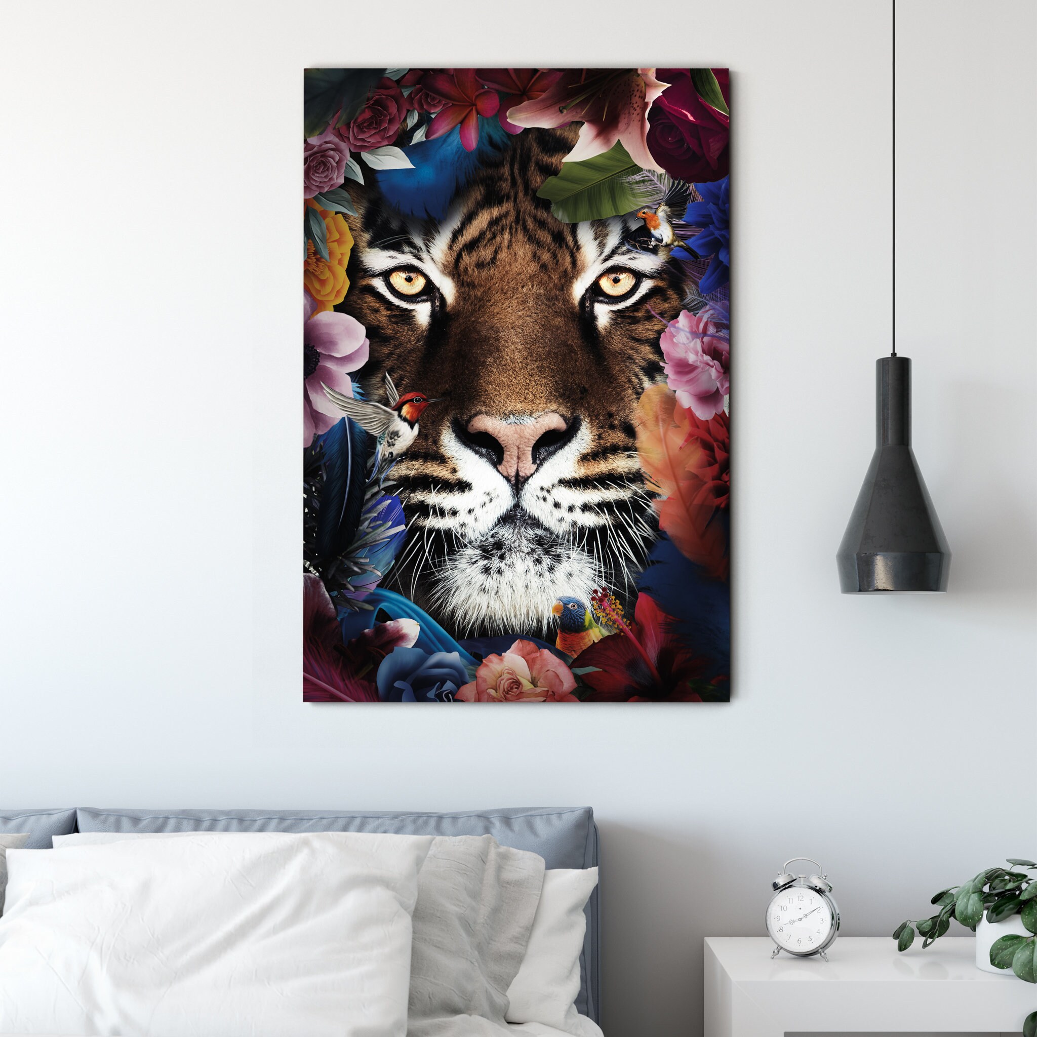 Tigre Floral - Art Mural Inspirant Don de Collaborateur Décor Bureau Toile d'art Moderne Toile Art