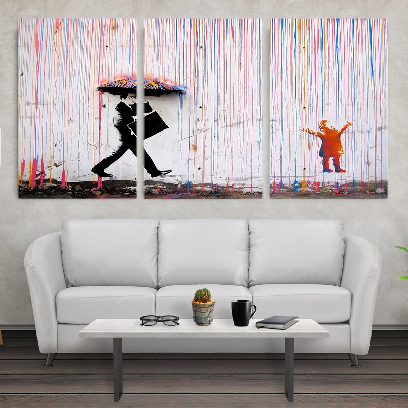 Raining Banksy wall art canvas banksy canvas print urban Etsy