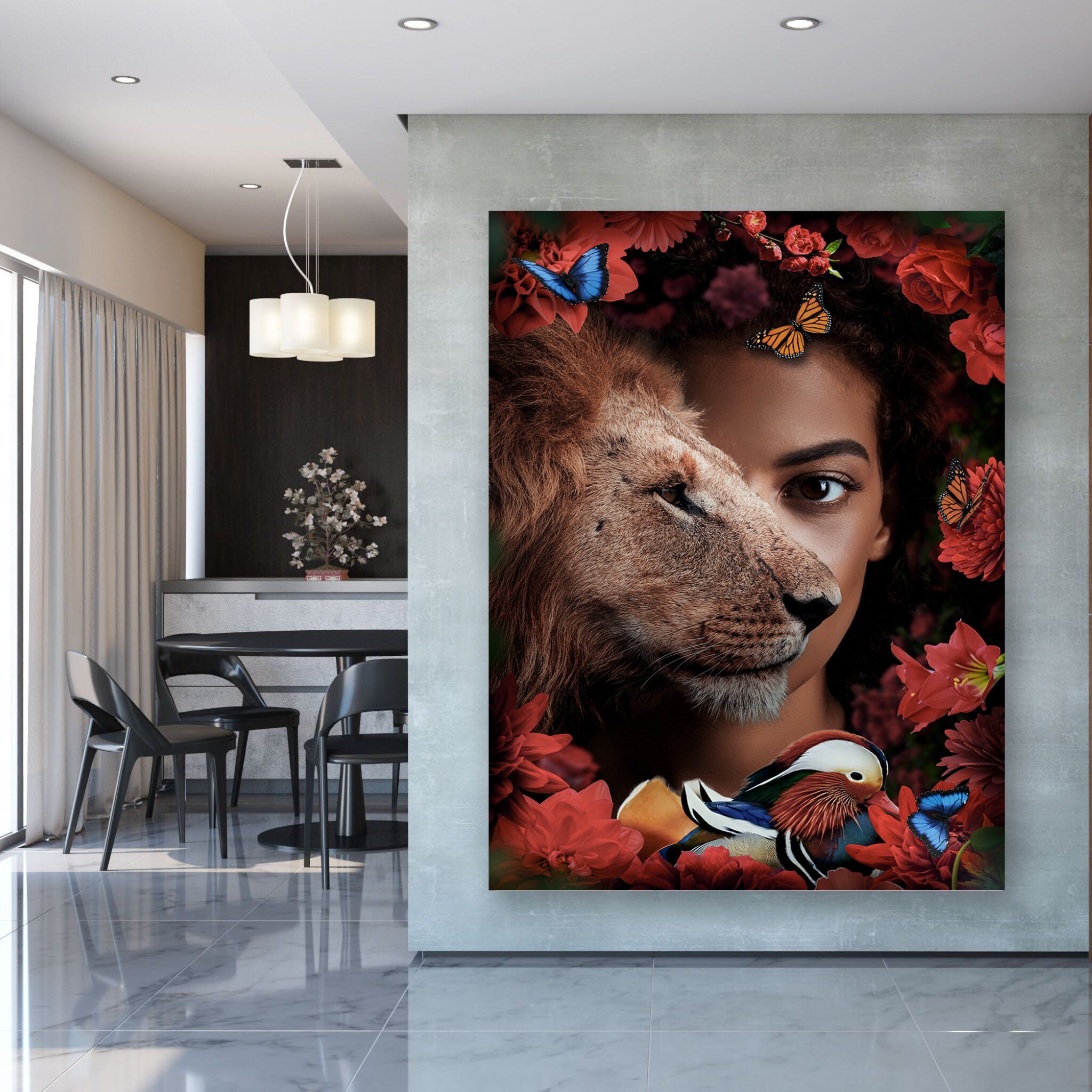Contact Yeux 2 - Art Afro-Américain Africain Mural Femme Afro Toile d'art Animal Tropical