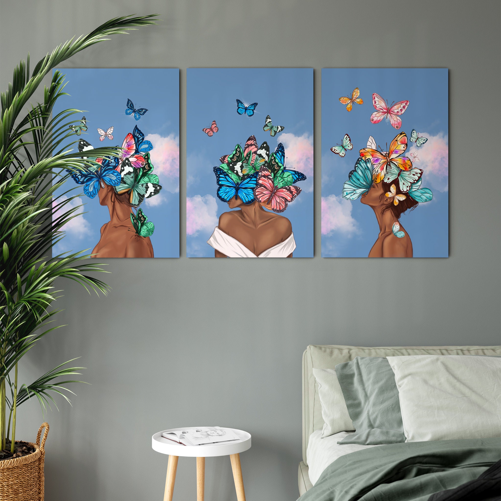Butterfly Trio Art Mural - Art Des Femmes Africaines Butterfly Wall Art