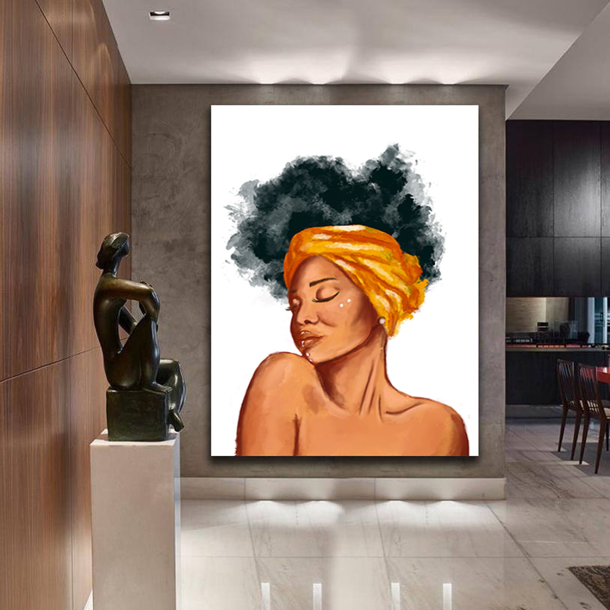 Aquarelle Élégance Noire - Art Mural Pour Femmes Africaines Féministe Féminin Noir