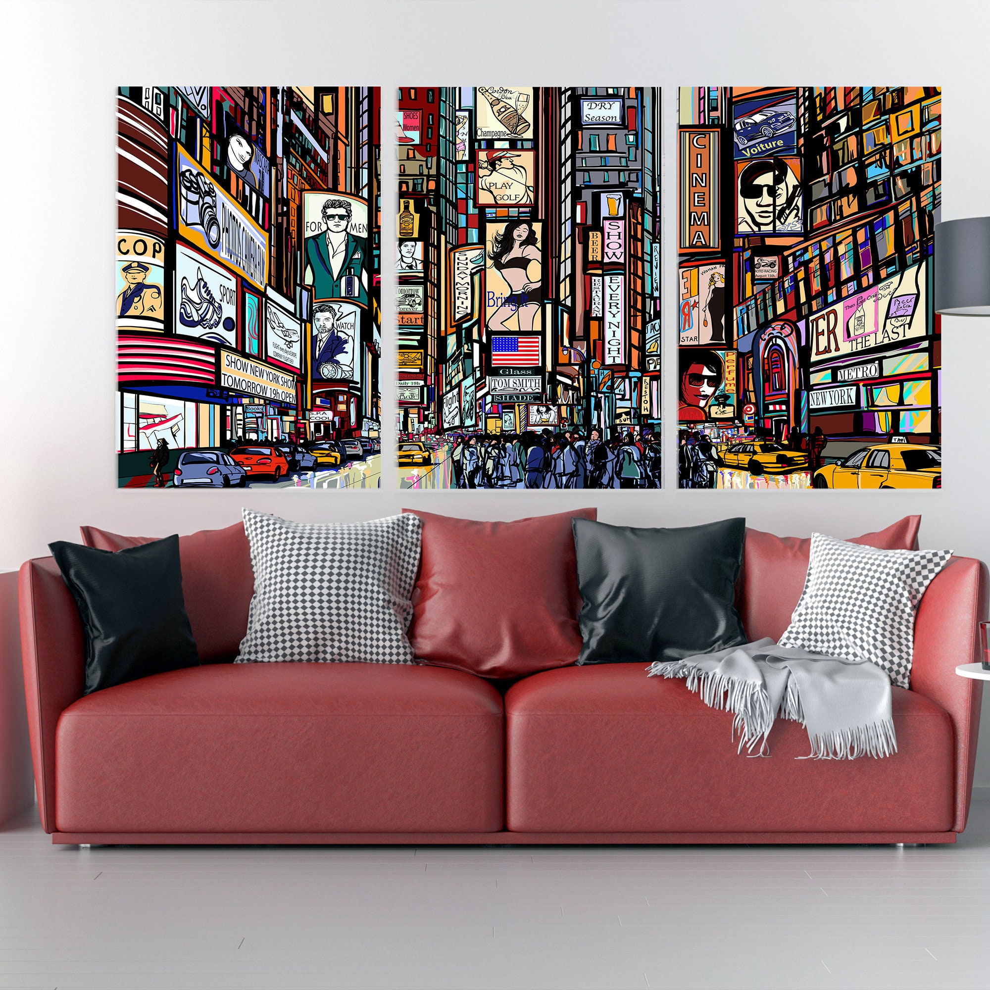 New York Illustration Groupé | Art Mural Moderne et Décor Urban Wall Art, City Illustration, Manhatt