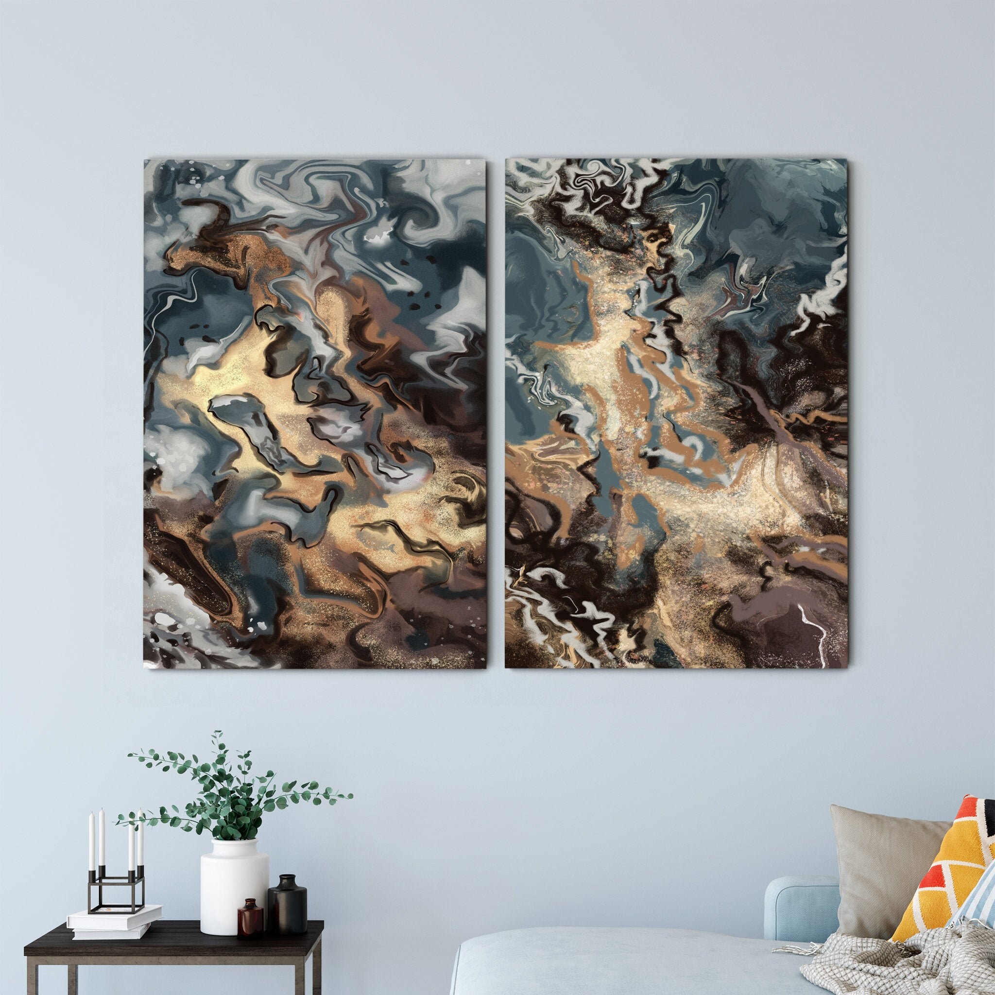 Duo Gris et Bronze - Art Mural Abstrait Pour Salon, Bureau ou Maison. Parfait Décorer Votre Maison