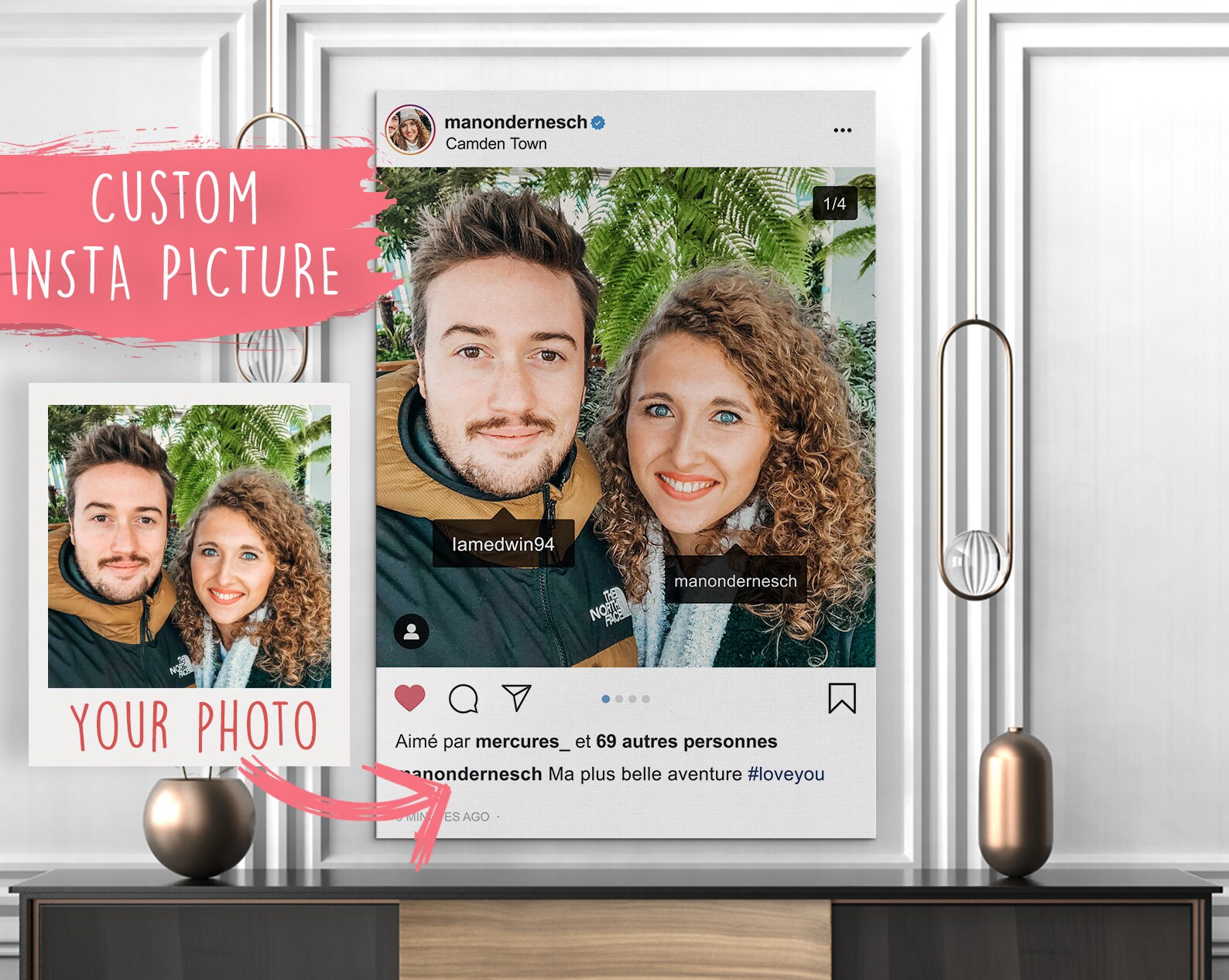 Instagram Collage Canvas Personnalisé - Cadeau de Saint Valentin Pour Lui-Cadeau Elle Photo Votre Ph