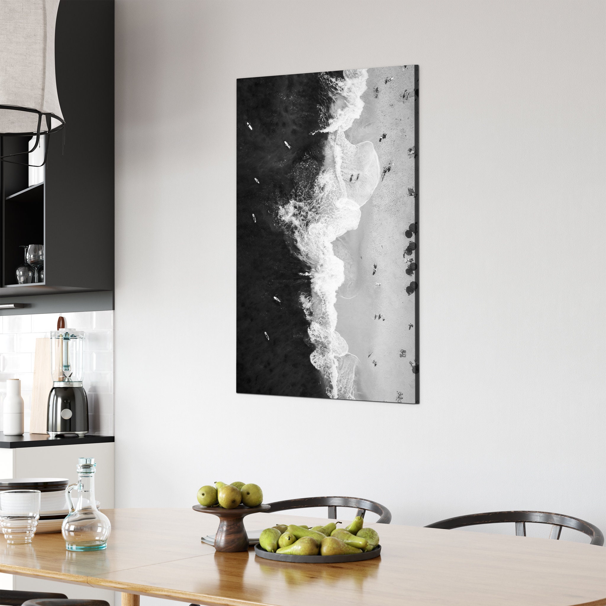 Toile Noire et Blanche de Plage - Art Mur d'océan Aéral Décor Costal Mur