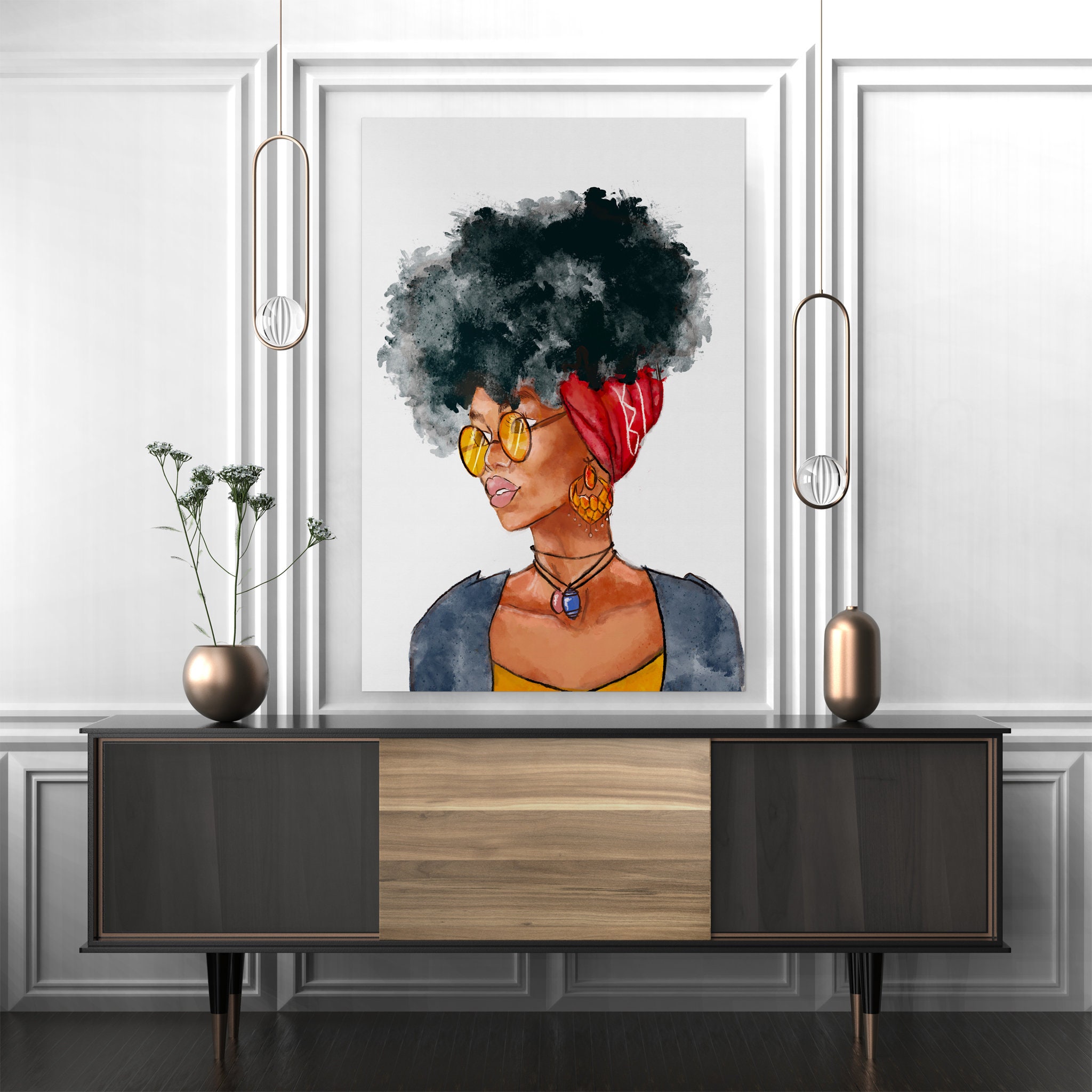 Aquarelle Femme Noire - Femmes Africaines Art Mural Art Féministe Féminin Noir