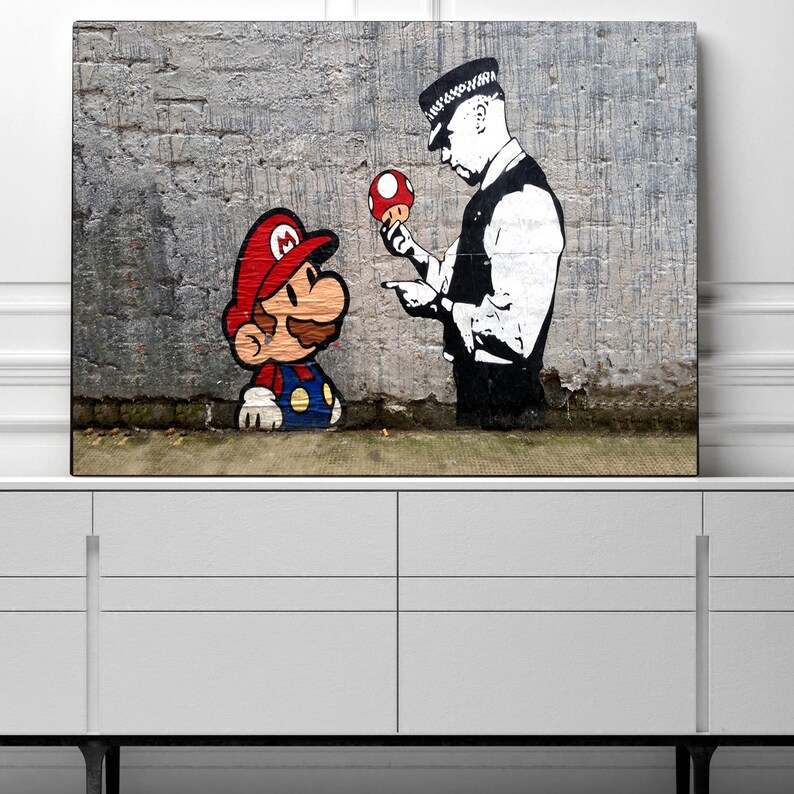 Super Mario Canvas Banksy Graffiti Wall Art Canvas Graffiti Etsy