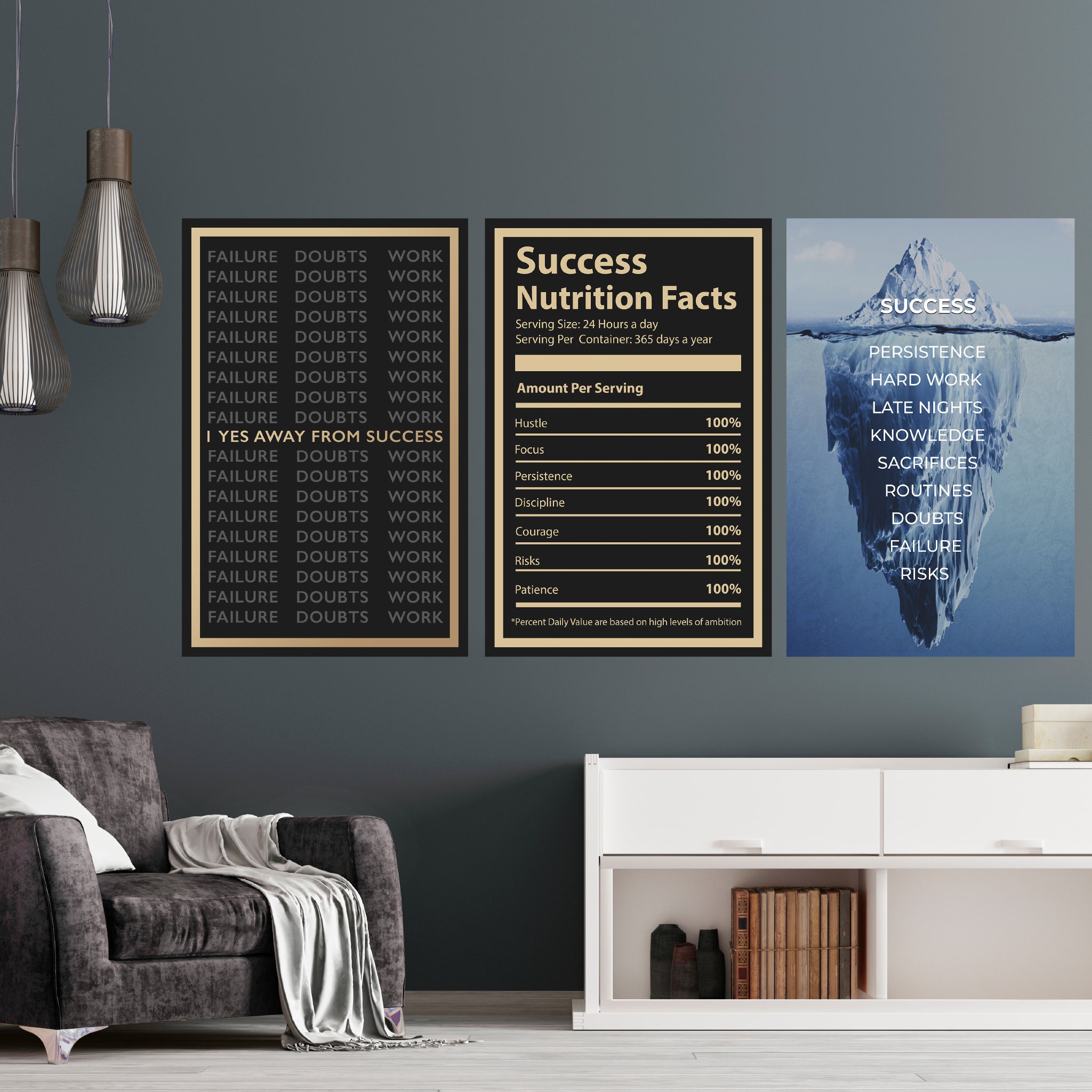 3 Pièces Inspirational Canvas With Quotes Bundles - Citations Inspirantes, de Toile d'art Mural et M