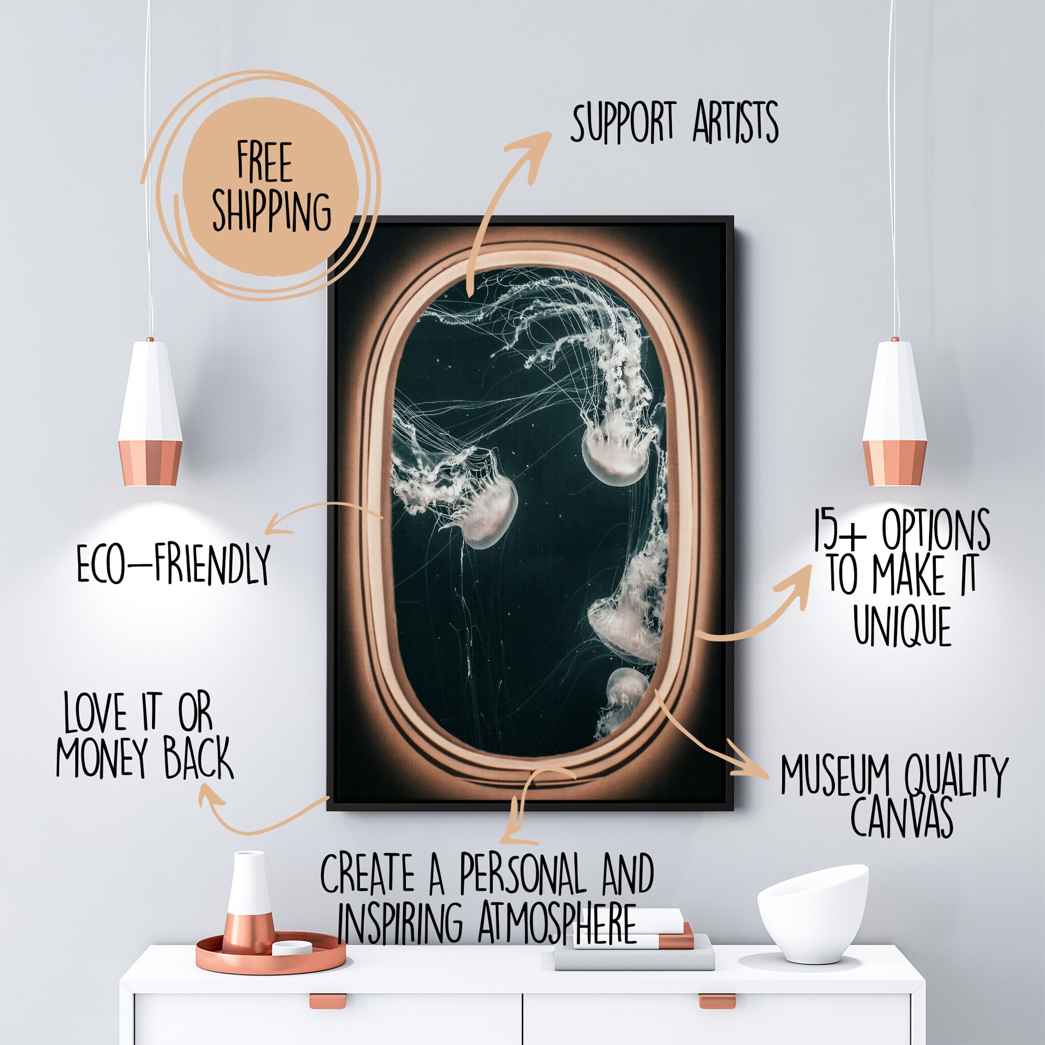 Jellyfish Windows - Vue sur La Fenêtre d'avion Toile d'art Mur Méduses Peinture Mural Pour Le Bureau