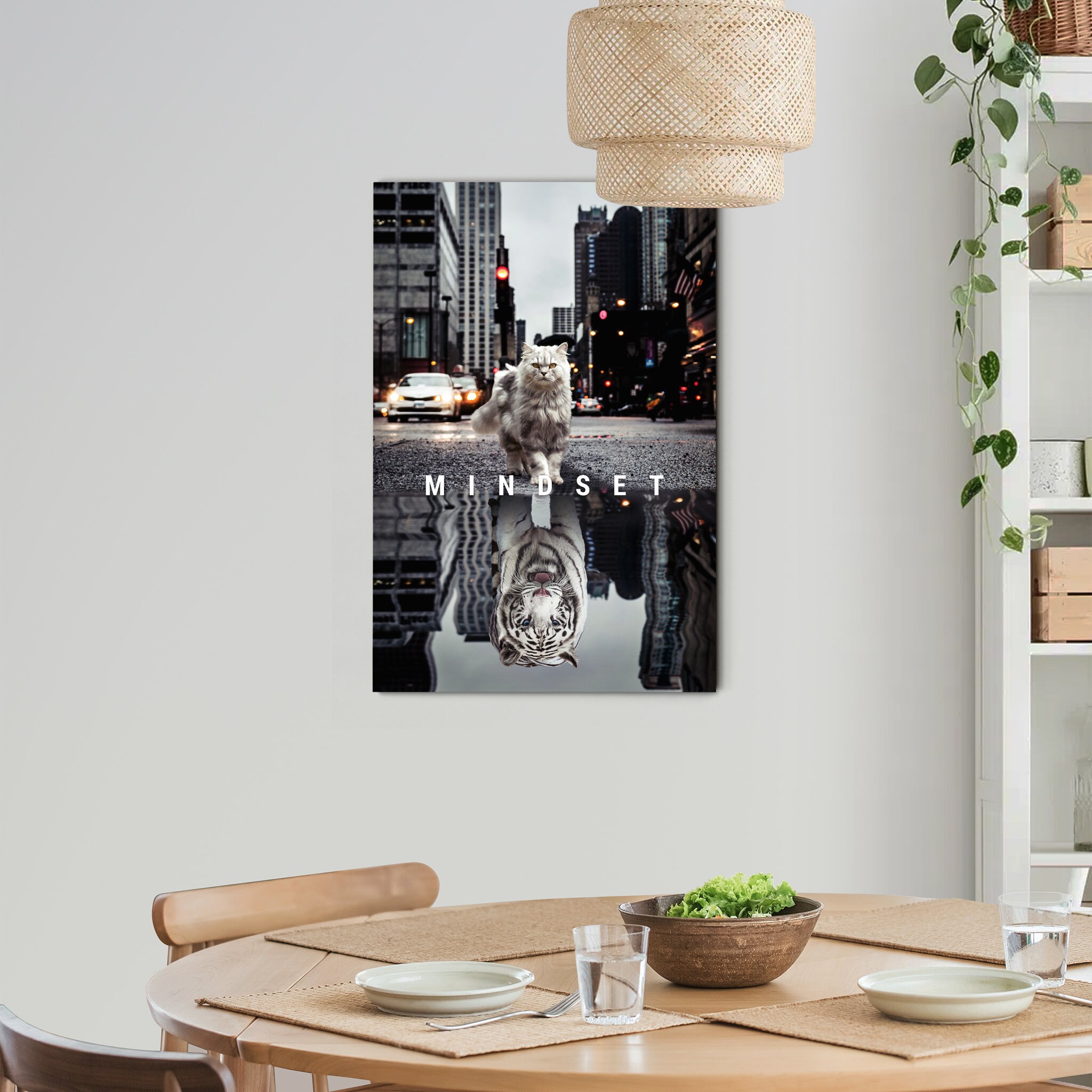 Mindset White Cat - Inspirational Wall Art Canvas Prints Office Decor Modern Hustle Art Wall For Ent