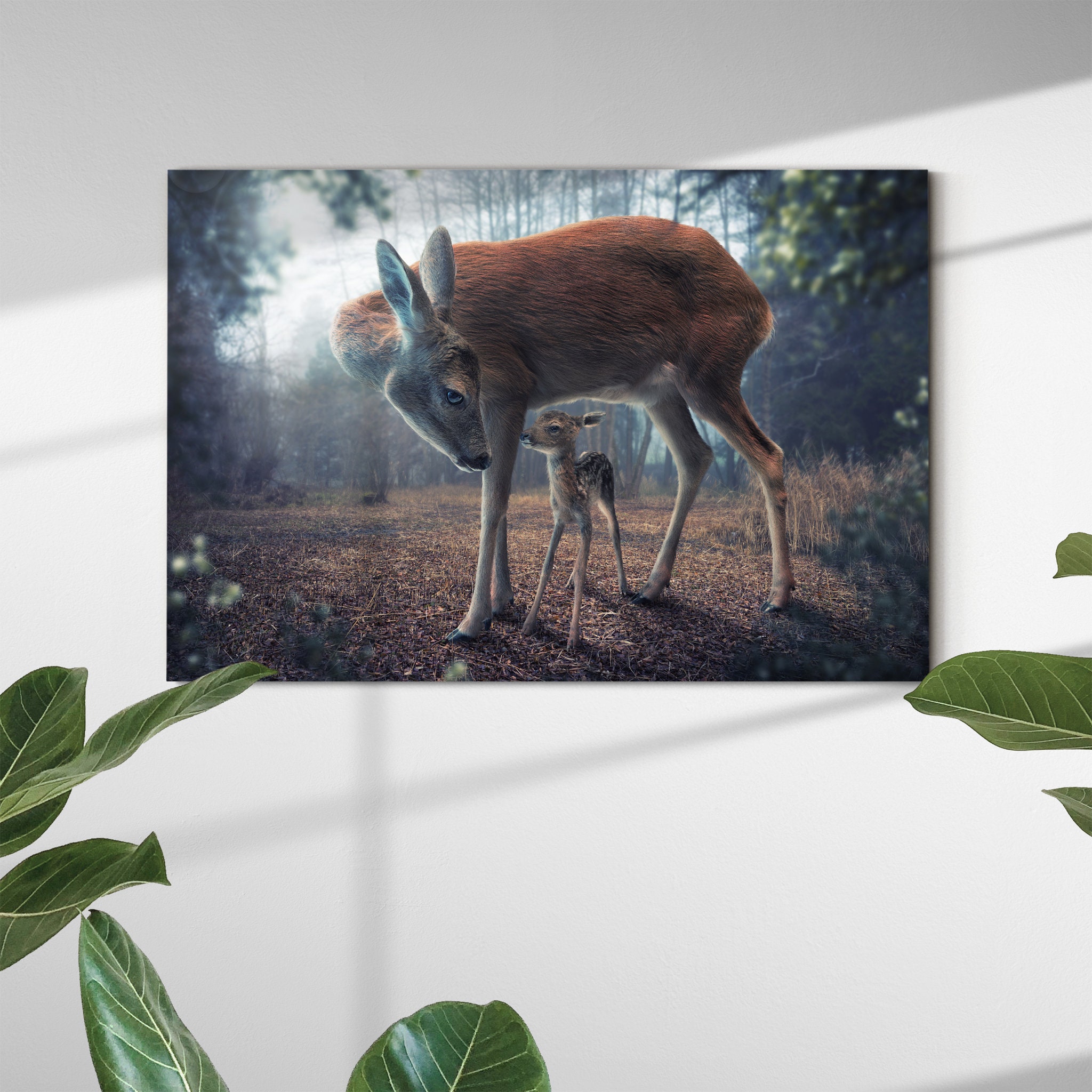 Art Mural de La Toile Mère et Du Faon - Art Cerf Des Animaux