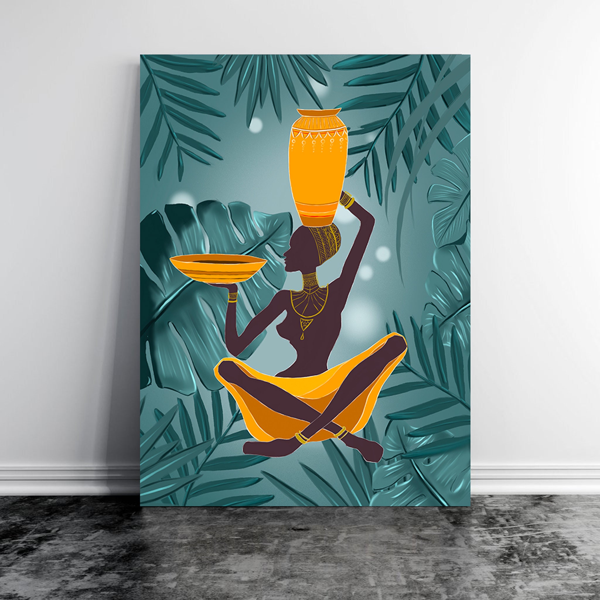 African Botanical Black Woman - Art Mural Moderne Féministe Botanique