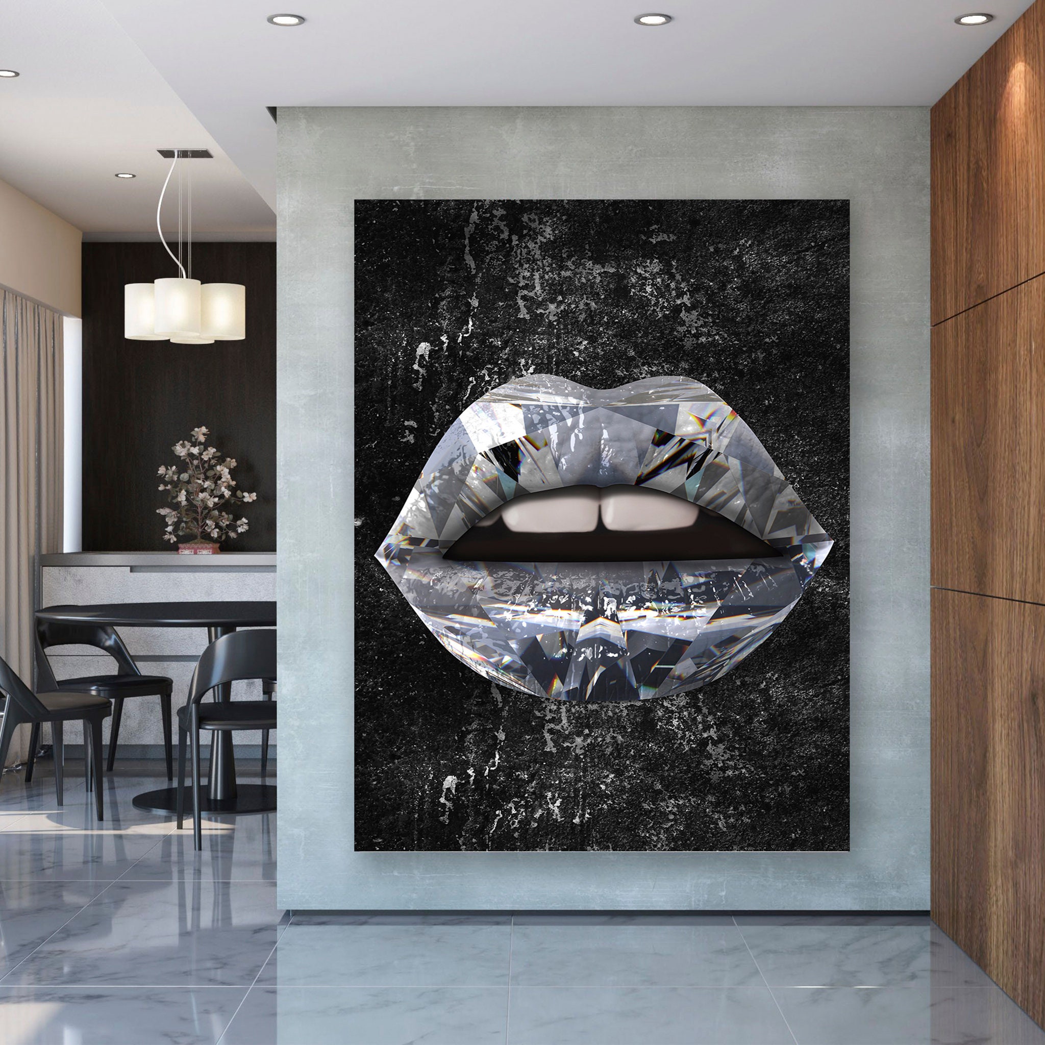 Diamant sur Mes Lèvres - Lips Wall Art &lips Toile. Cadeau Pour Elle, Décoration Intérieure/Salon. A