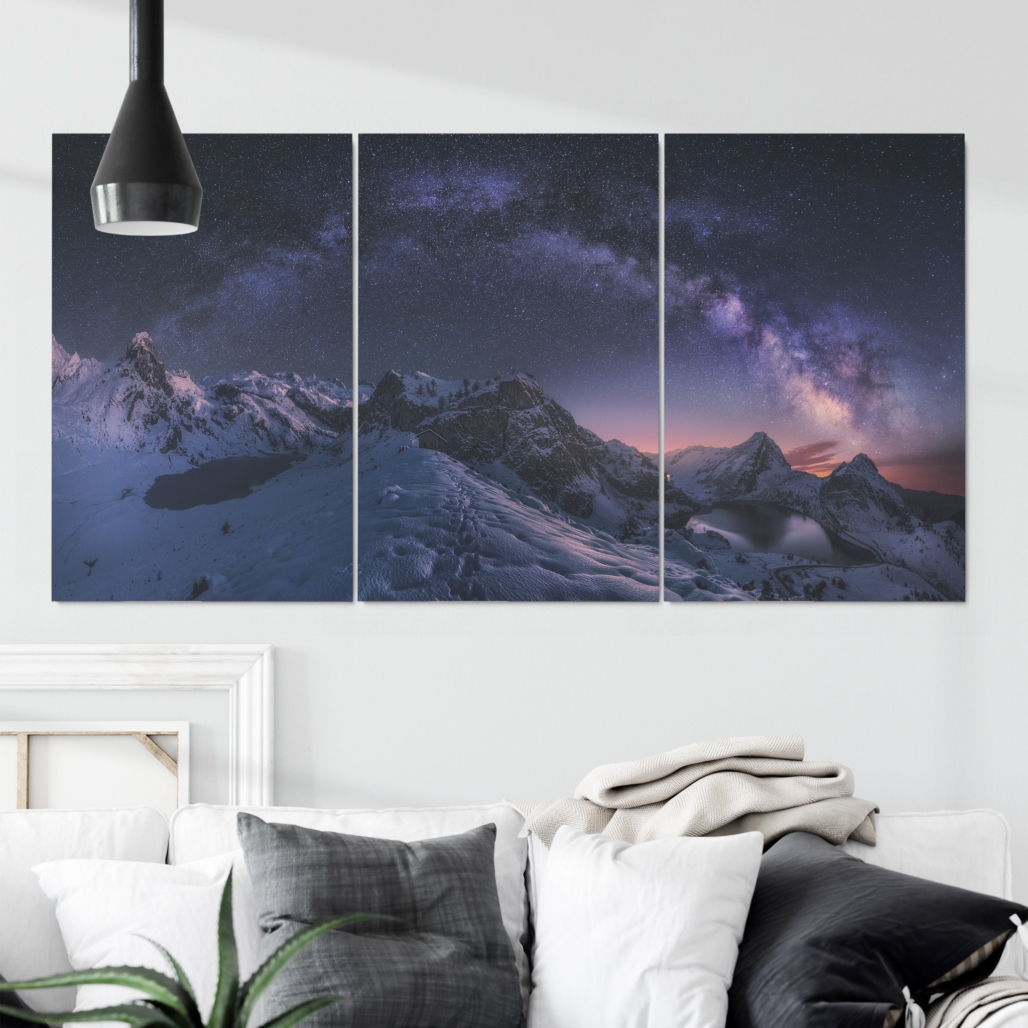 Entrelagos Art Mural sur Toile - Art Du Ciel Nocturne de Montagne