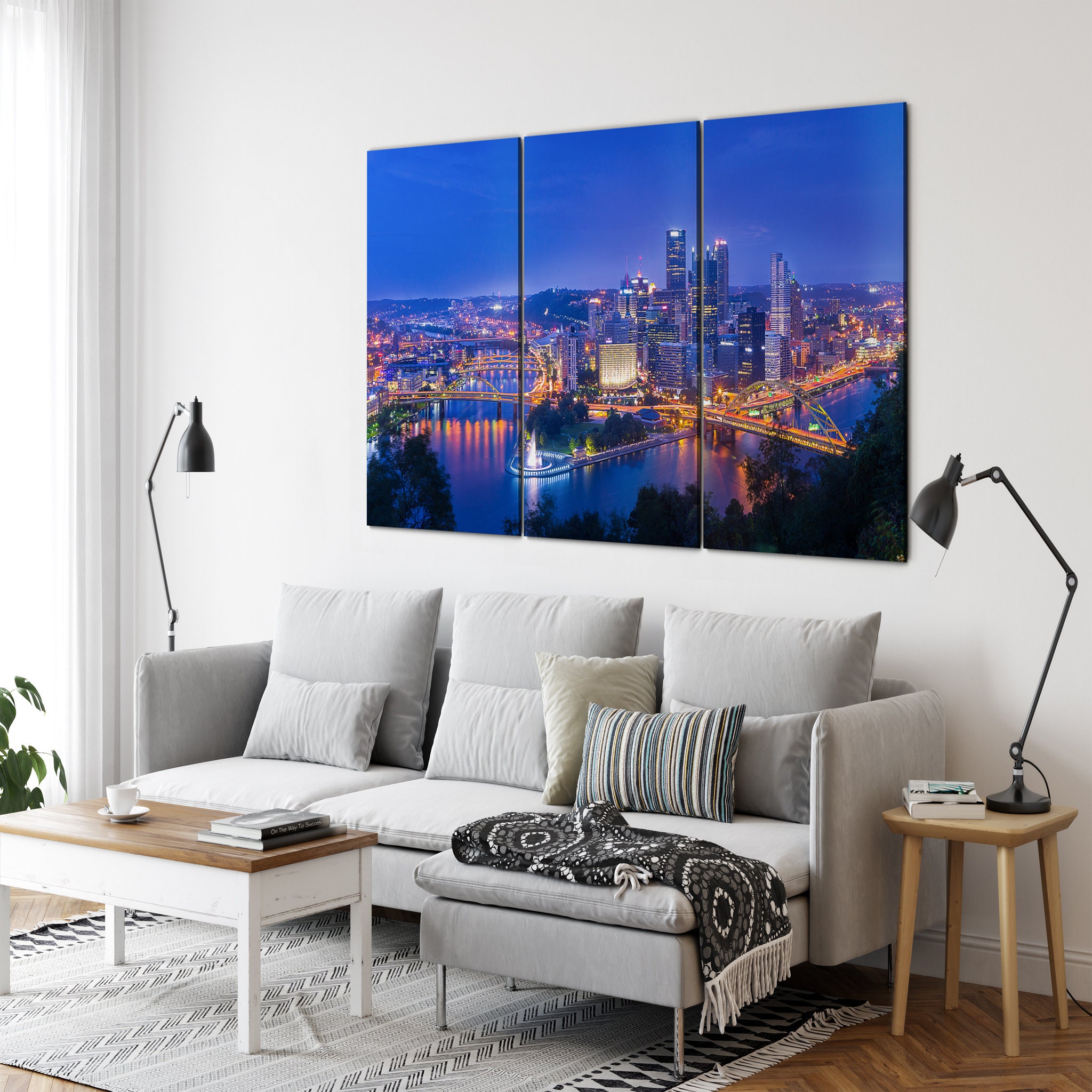 L'art Mural Steel City Canvas - Photographie d'eau de Bâtiment