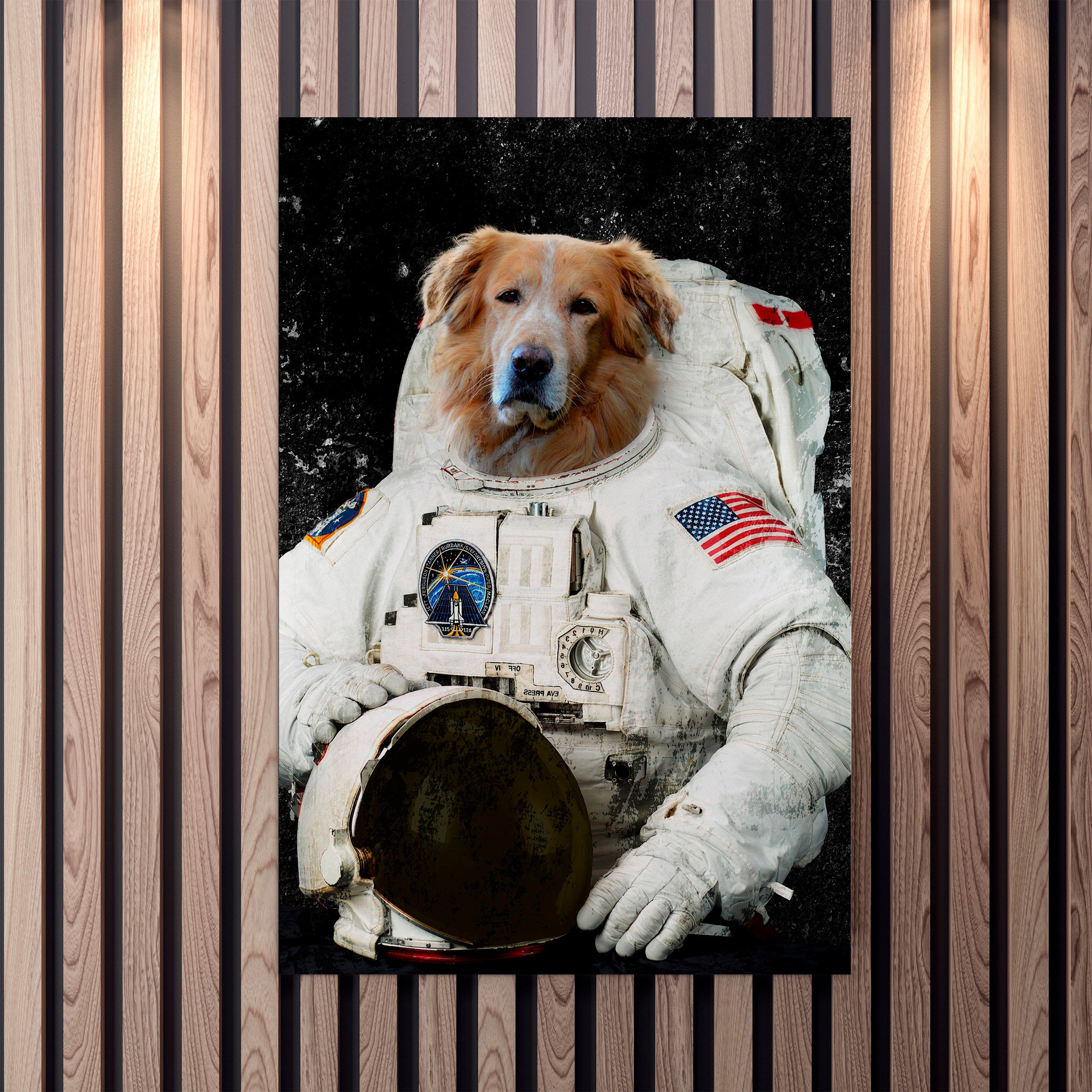 Astronaut Dog, Unusual Wall Art - Astrodog Space Art, Suit, Dog Portrait, Pet Large Canvas Art