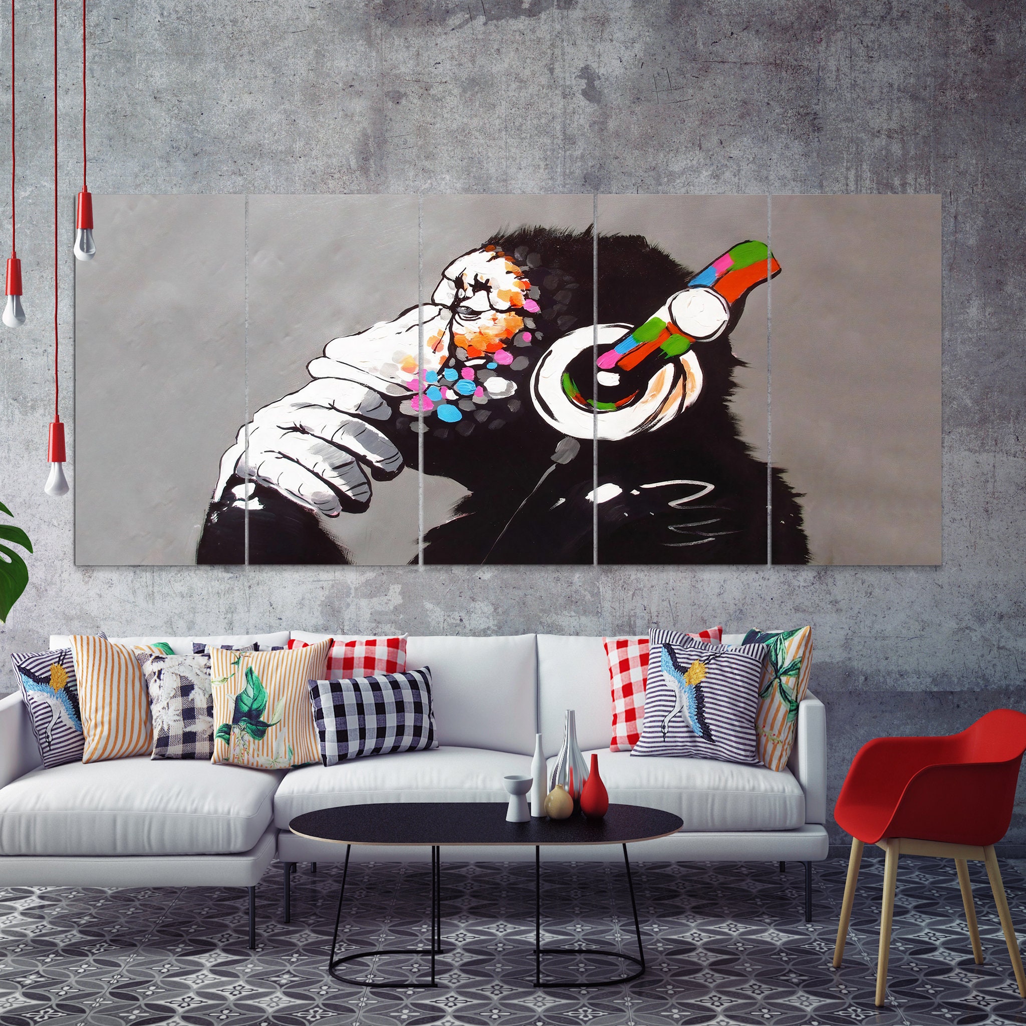 Banksy Dj Monkey Art, Thinking Banksy Wall Graffiti Art Canvas, Extra Large Canvas Street Studio Dec