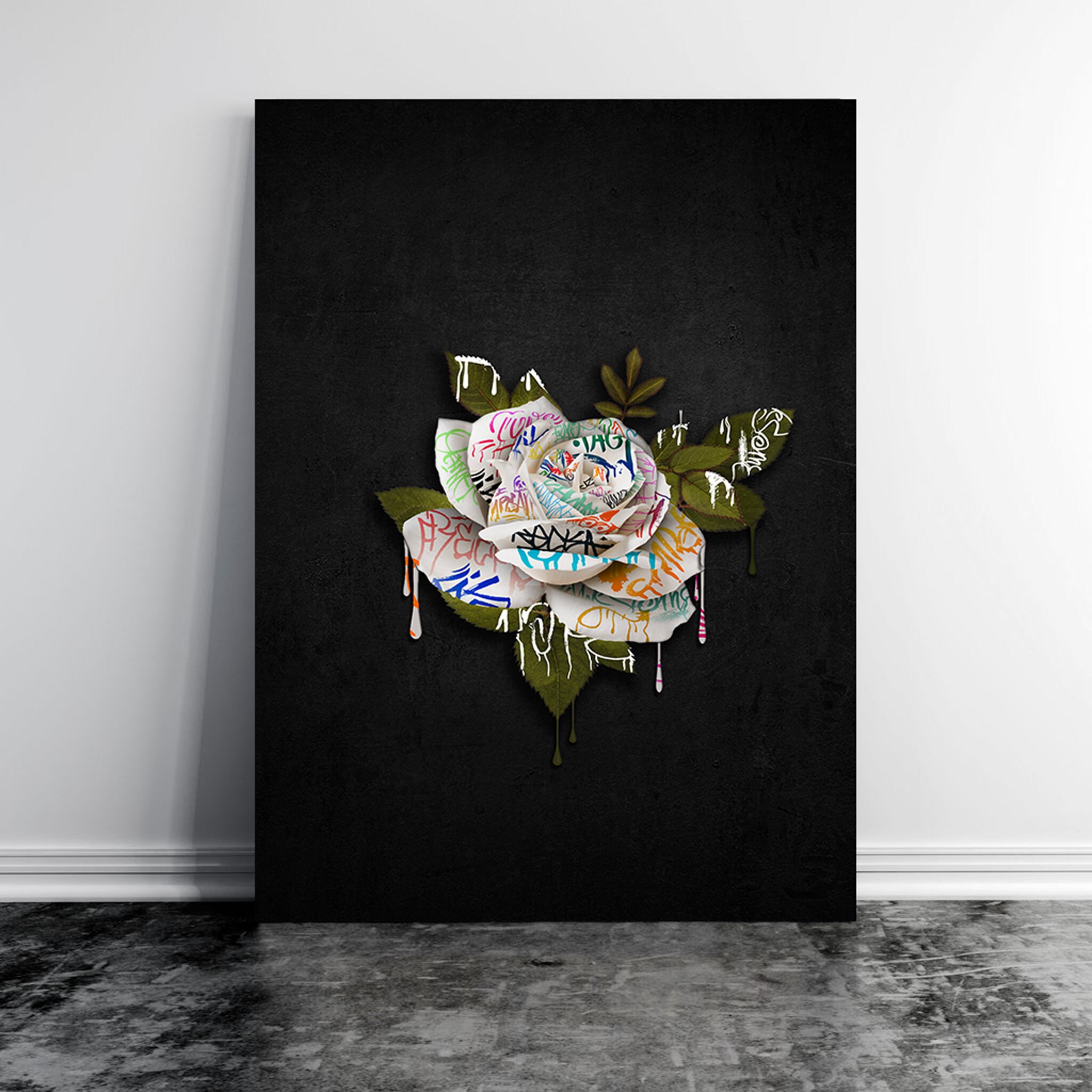 Graffiti Rose White - Graffiti Wall Art Flower Rose Art