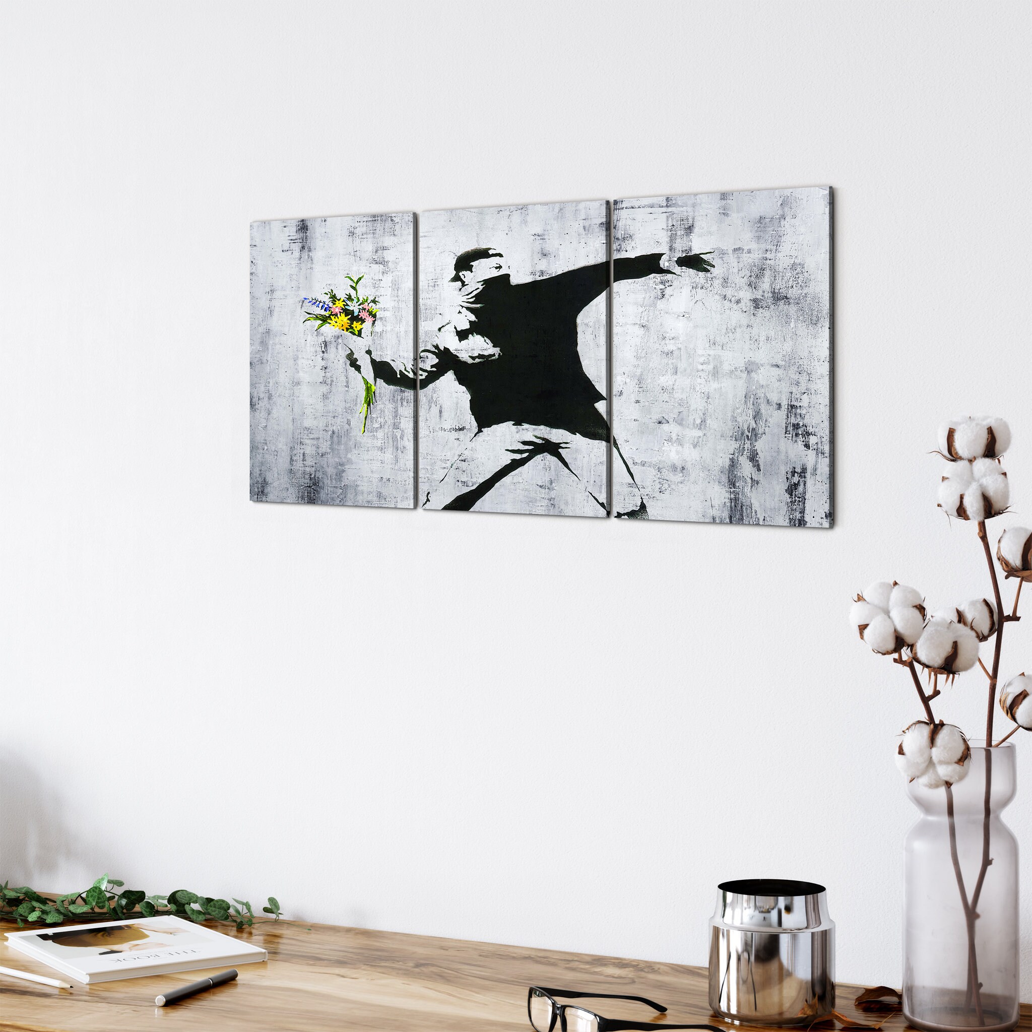 Banksy Flower Thrower, Large Canvas Art, Banksy Canvas, Modern Graffiti Art Stencil Urban Love Decor