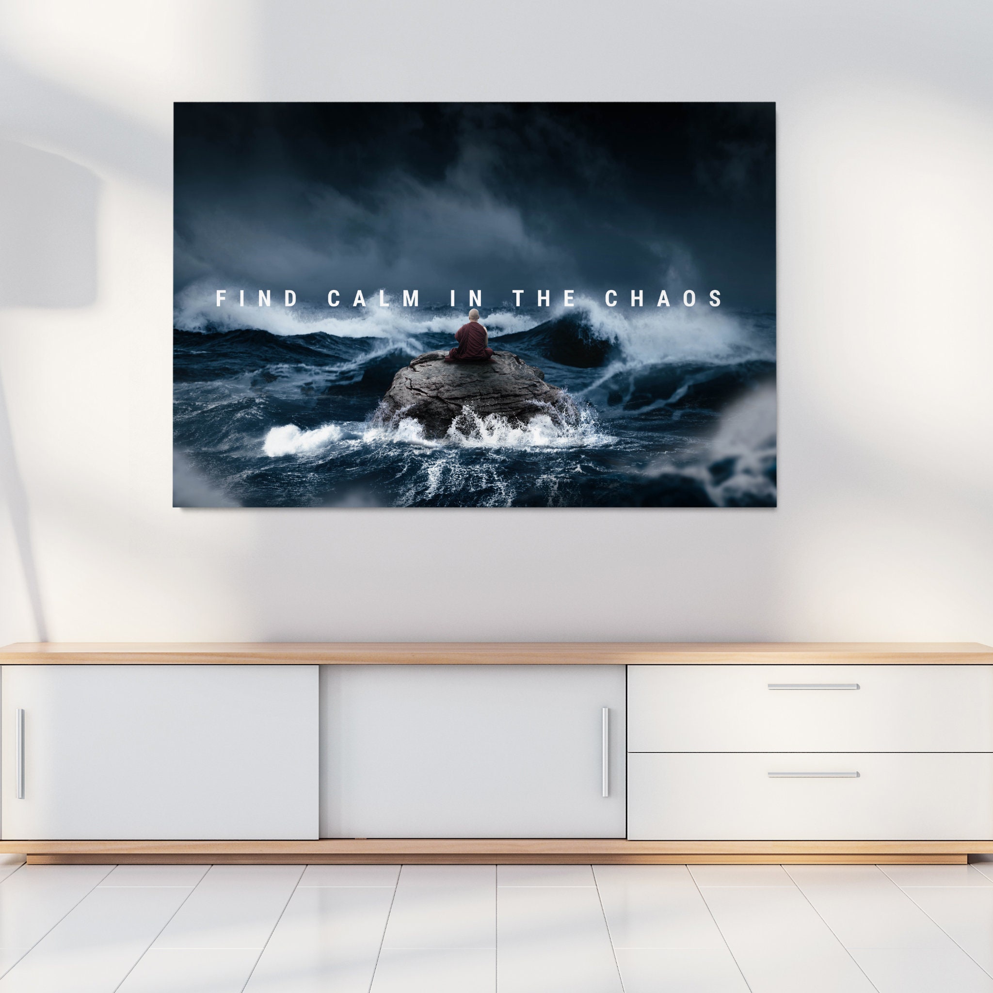 Find Calm in The Chaos - Monk Méditant Toile d'art Mural Cadeau Des Propriétaires d'entreprise, de C