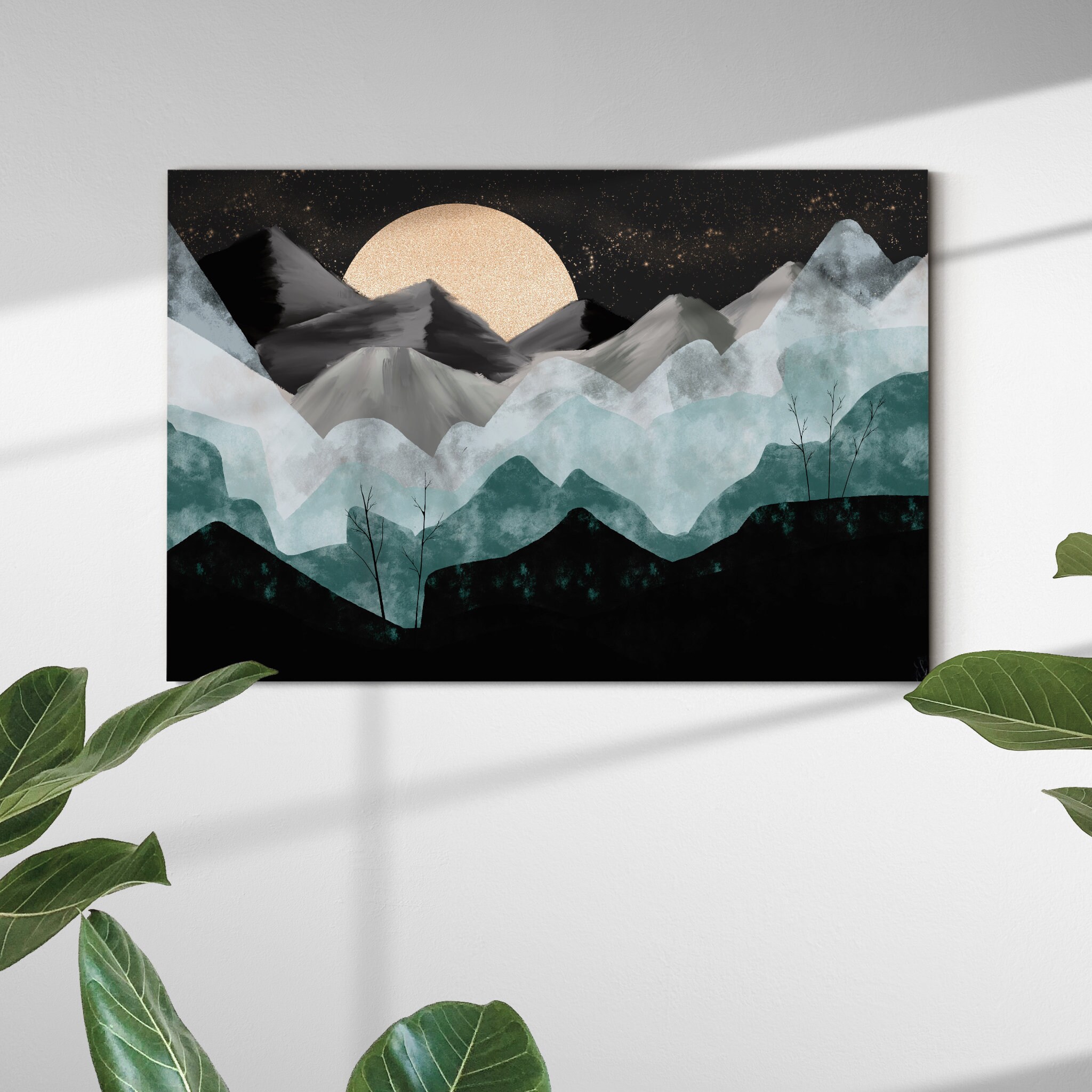 Moonlight Blue - Toile d'art Murale de Montagne Impression Toile Art Mural Abstrait Pour Salon ou Ch