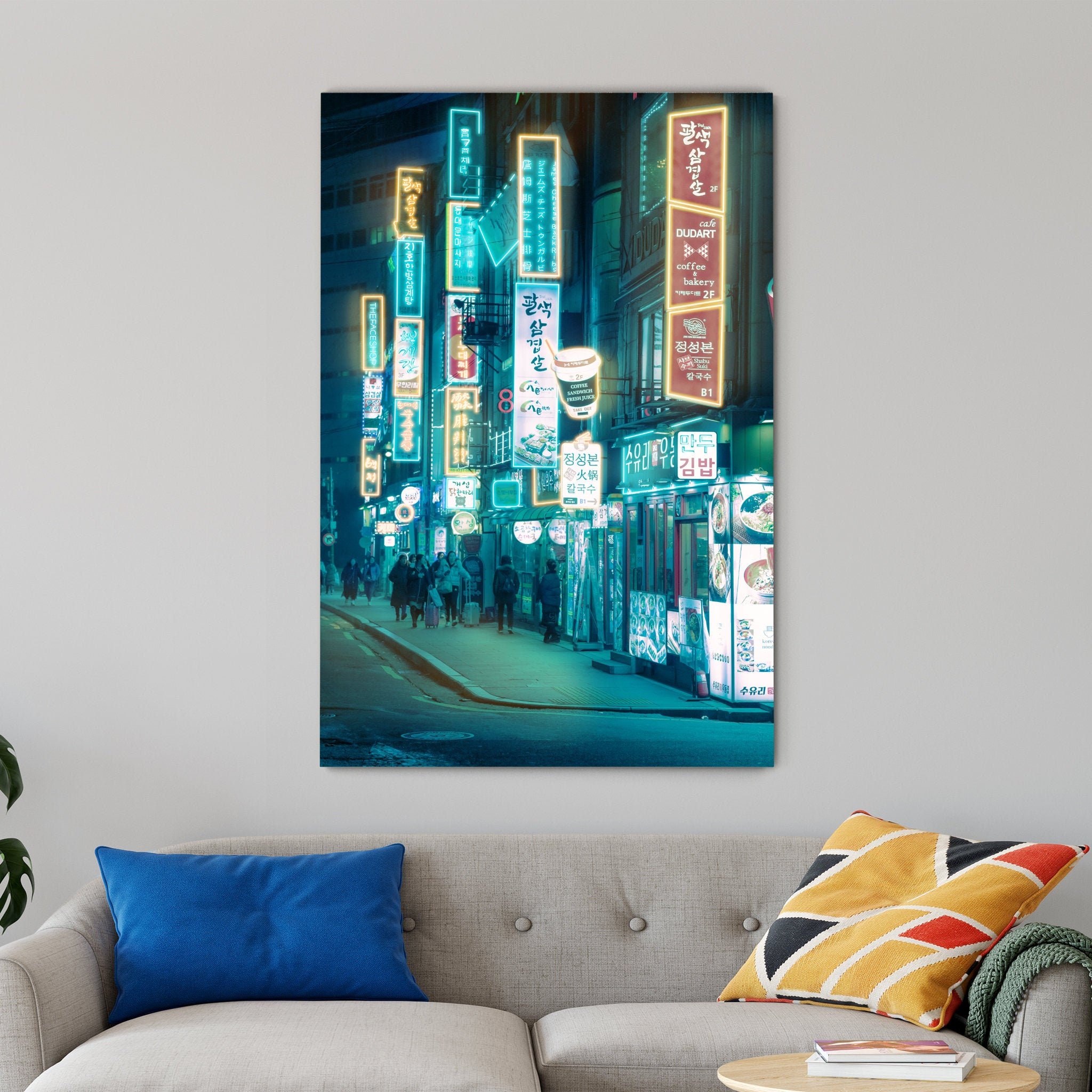 Korean Night - Neon Cityscape Wall Decor Urban Street Night Painting Korean City Art