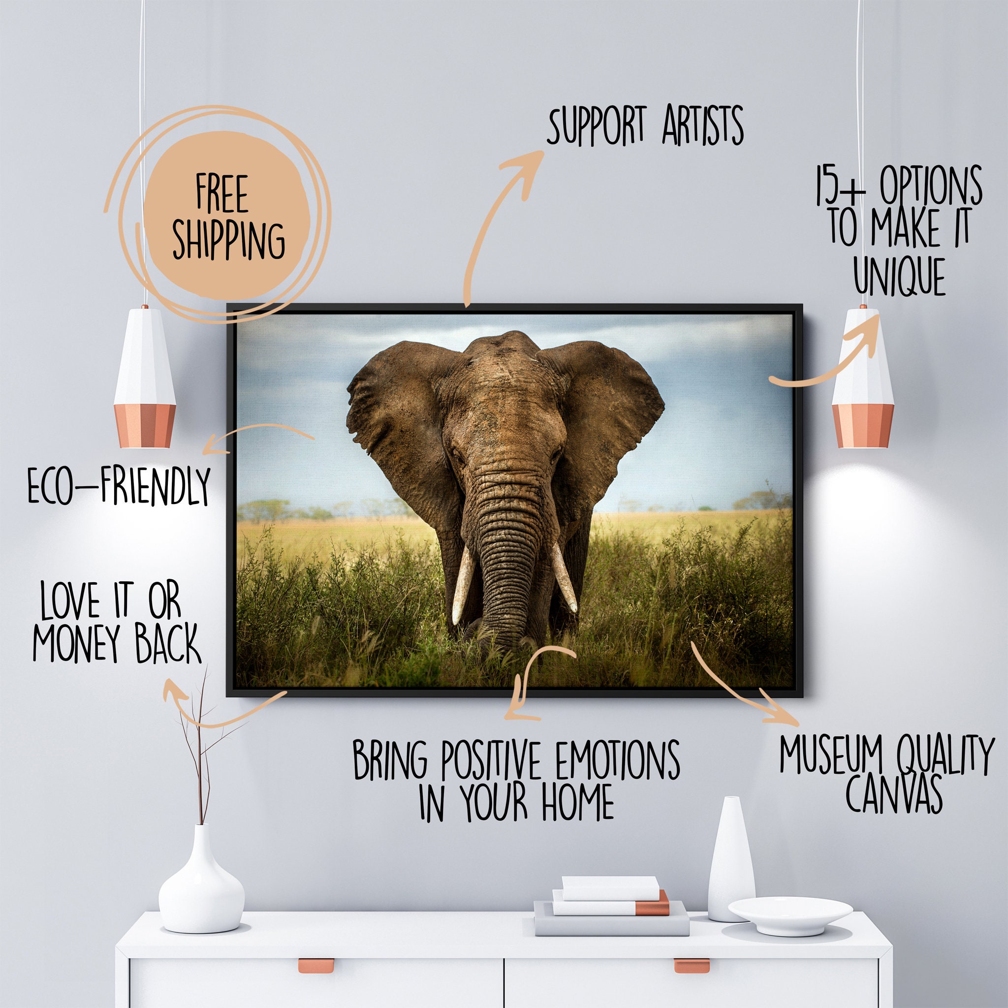 Rencontres Dans Le Serengeti Art Mural sur Toile - d'éléphant Impression d'animal