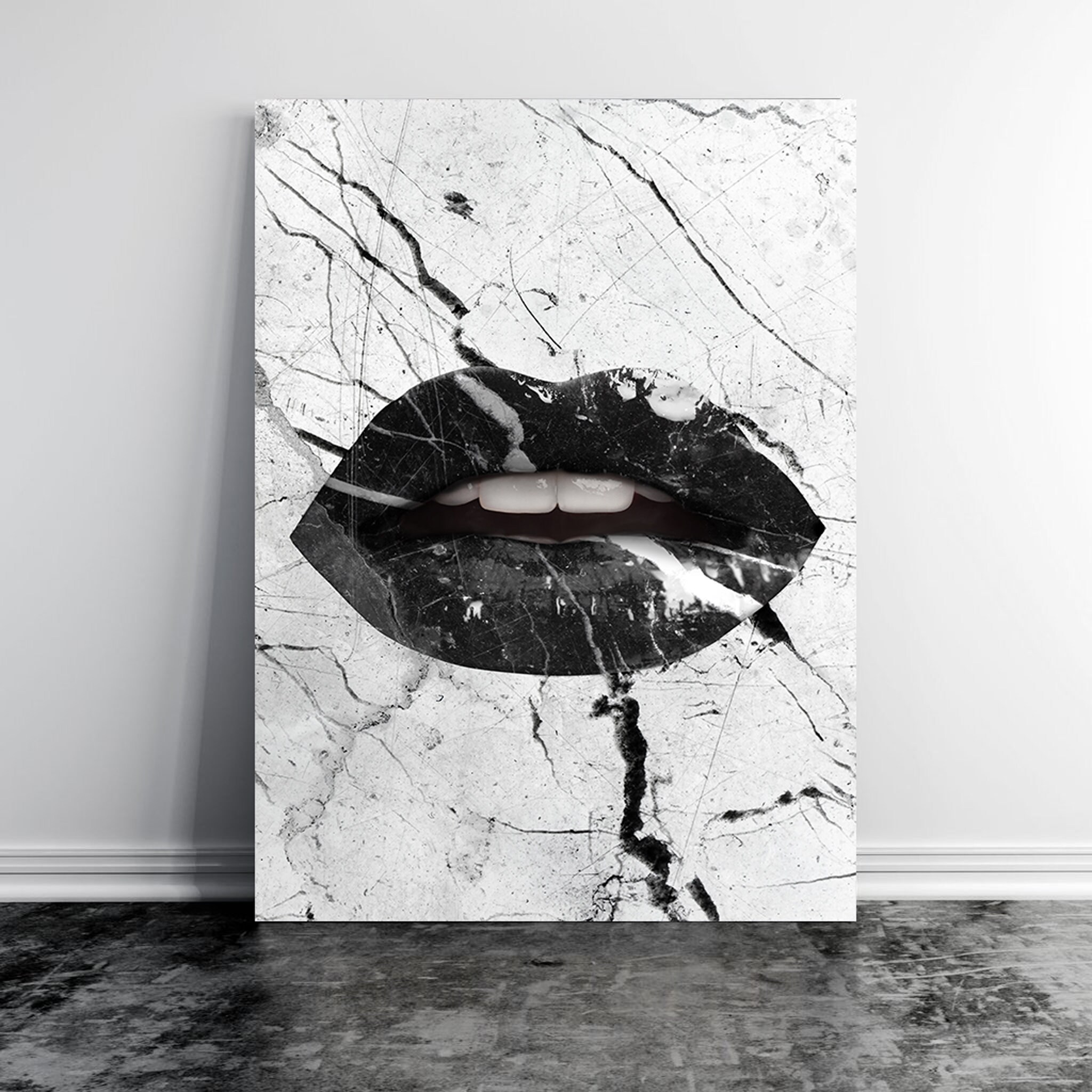 Black Marble Lips - Wall Art & Canvas. Cadeau Pour Elle, Décoration Intérieure/Salon. Affiche Encadr