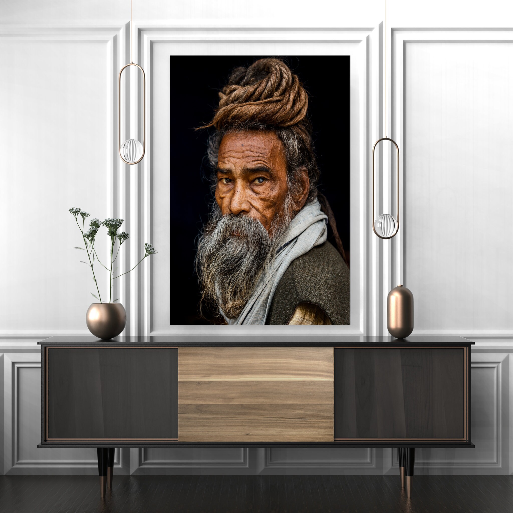 Portrait d'un Sadhu Canvas Art Mural - Photographie Humaine Peinture Abstraite sur Toile