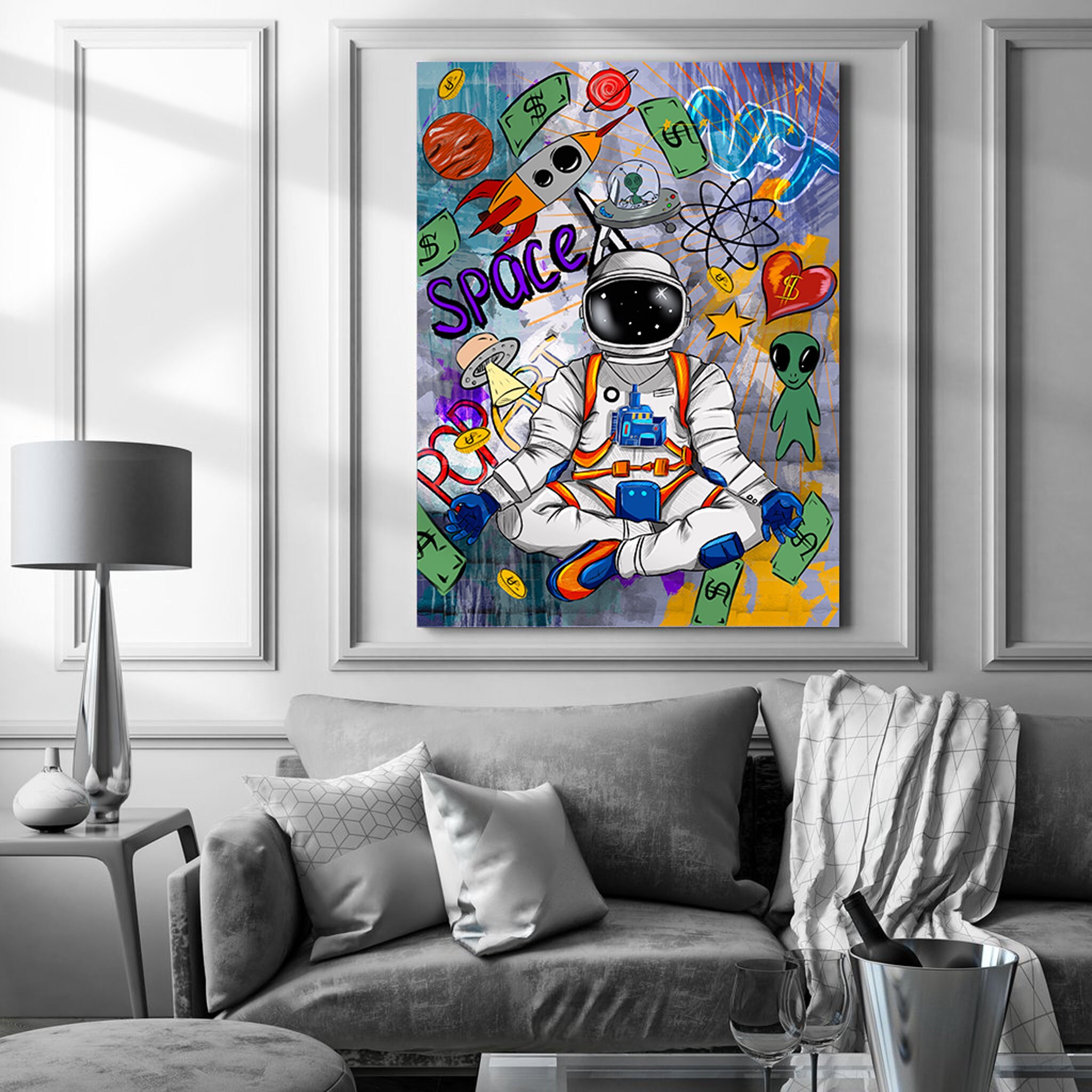 Astronaut Pop Art - Space Wall Art Astronaute Mural Coloré Art