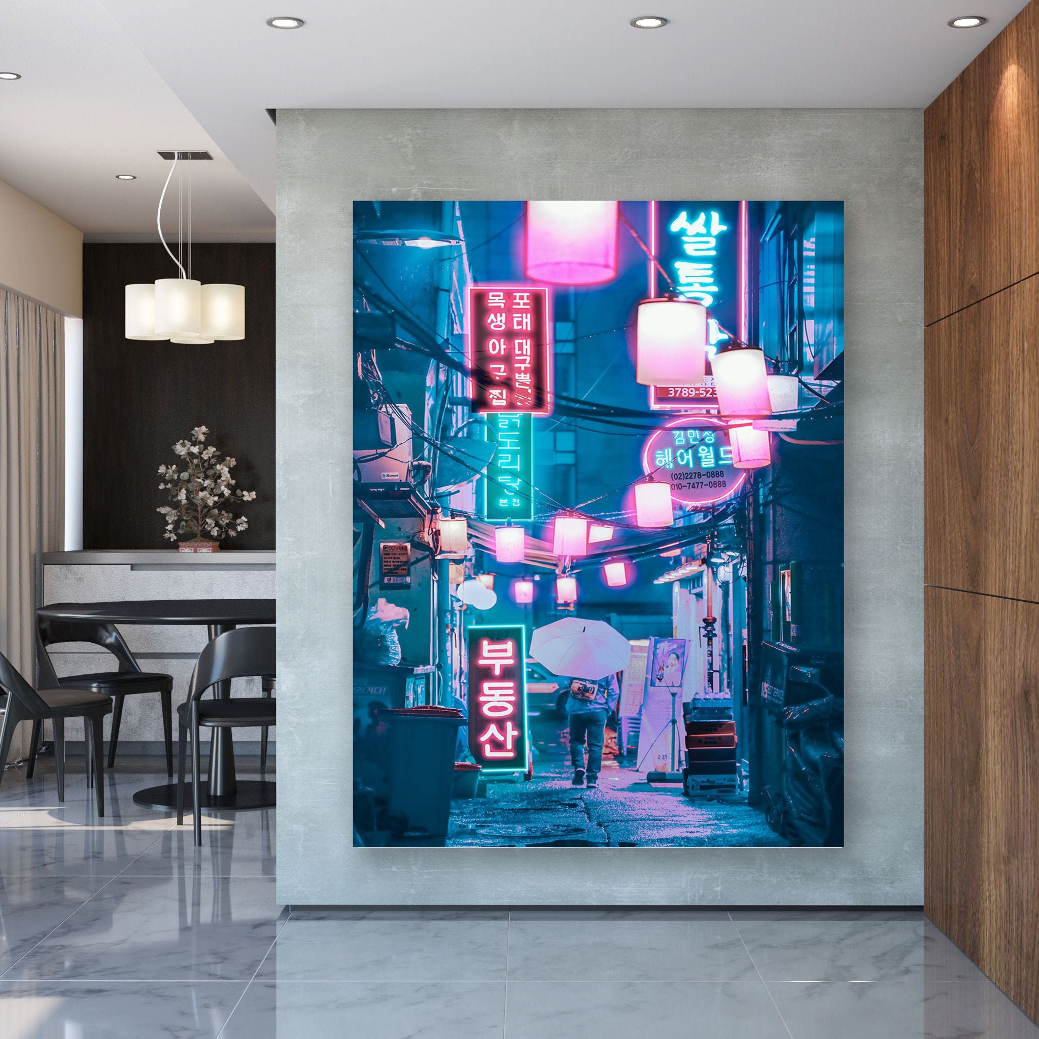 Neon City - Neon Cityscape Wall Decor Modern Digital Art Peinture Urbaine de Nuit Rue