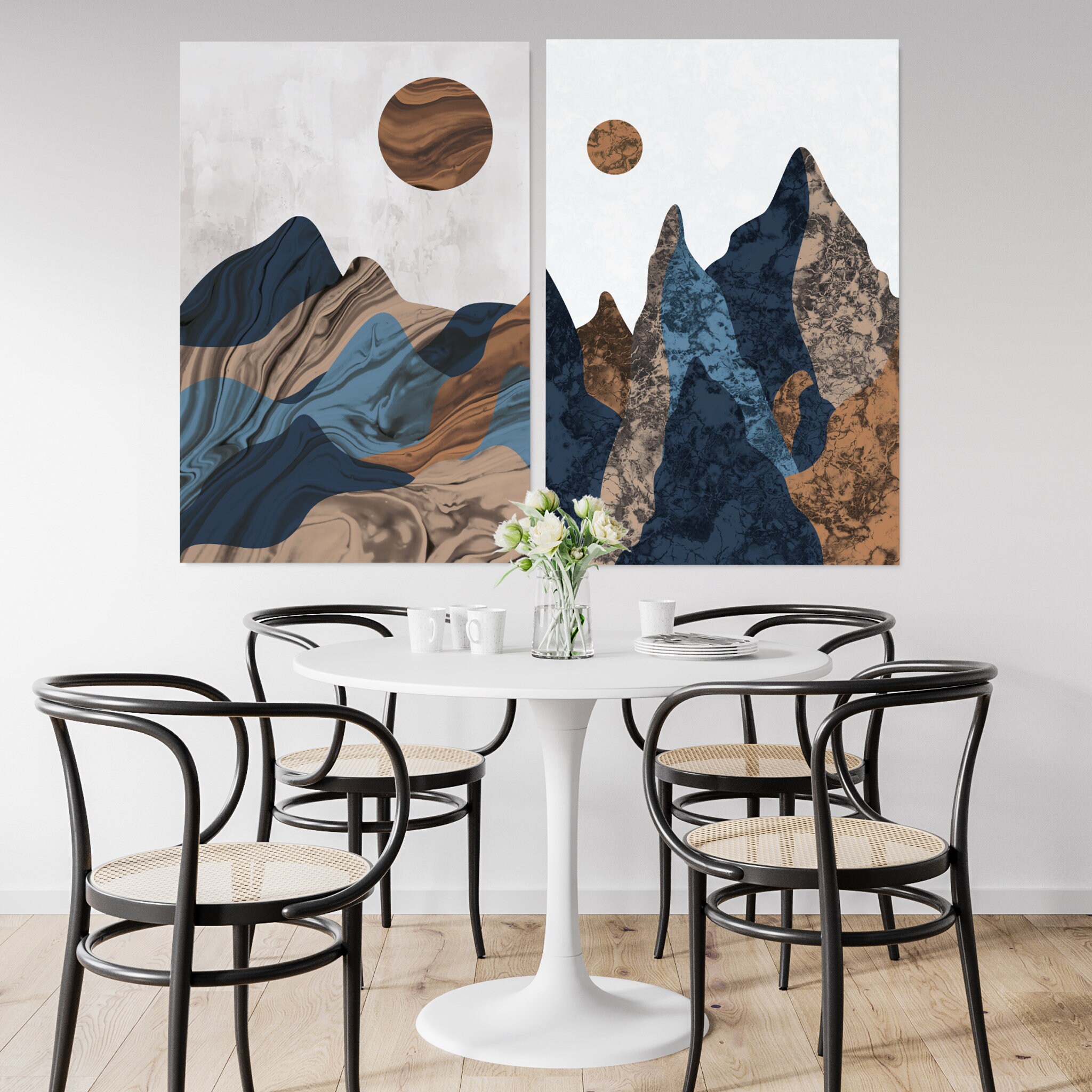 Extra Large Duo Wall Art Landscape Mountains Print, Mid Century Modern Mountains, 2 Œuvres d'art Abs