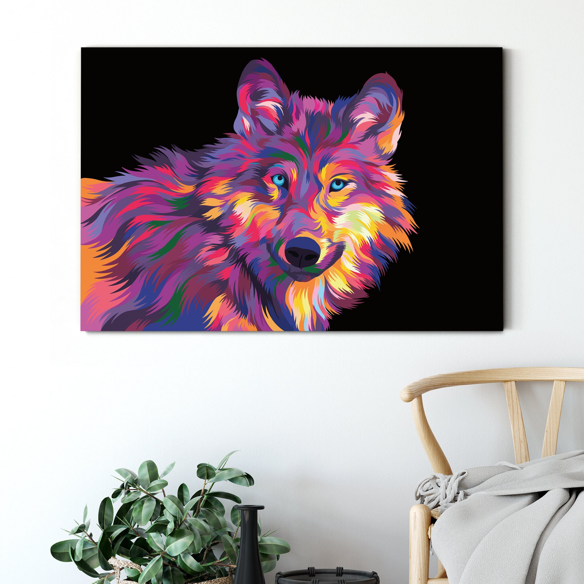 Le Loup - Estampes Animales Imprimé Toile Colorée Impression d'art Abstrait Pour Befroom, Salon, Mai