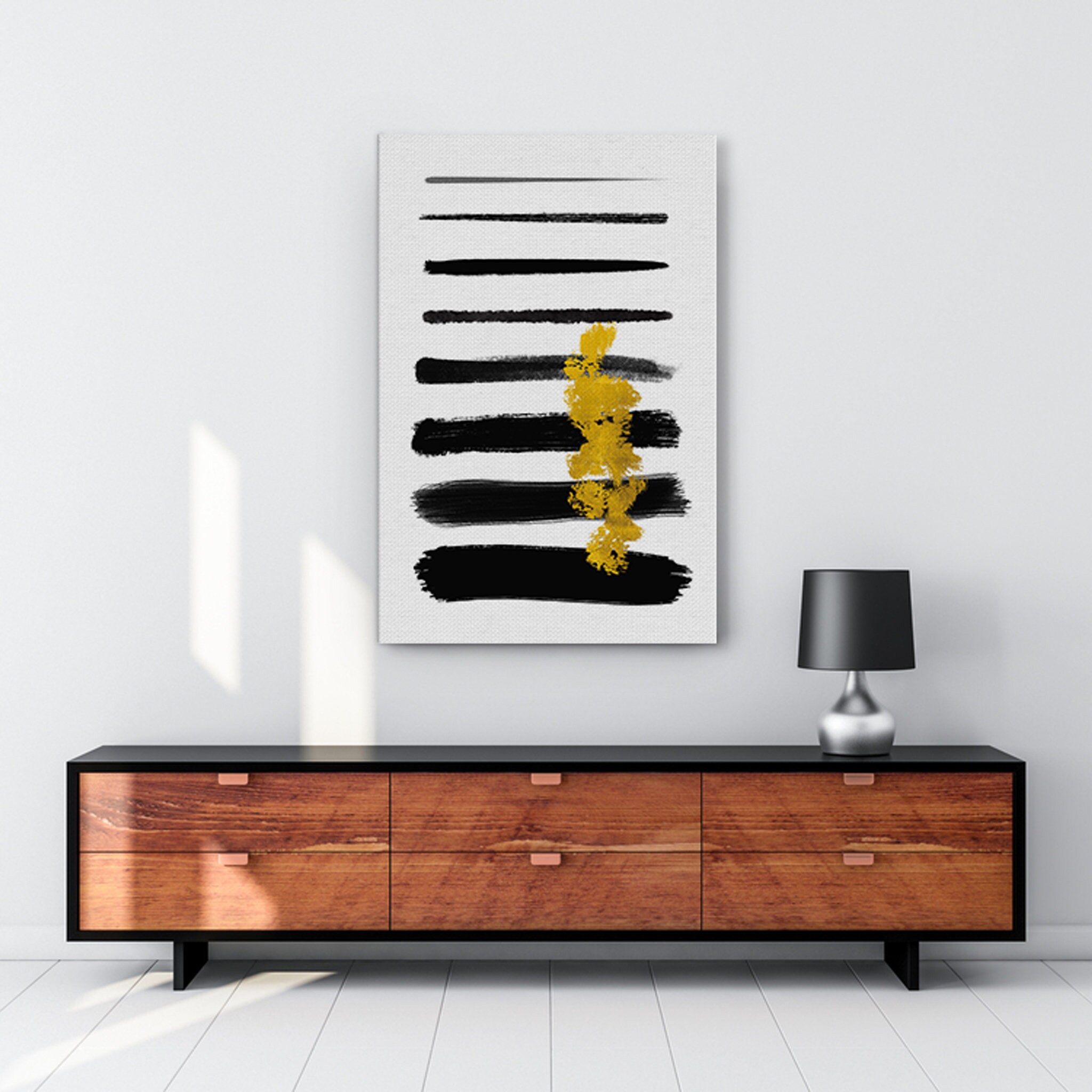 Ligne d'or - Toile Noire et Blanche Art Mural Abstrait de Toile Extra Large Surdimensionné Art Mur S